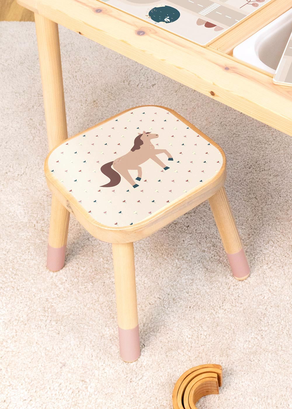 Pferd Klebefolie für Ikea Flisat Kinderhocker personalisierbar Pferd Klebefolie für Ikea Flisat Kinderhocker personalisierbar