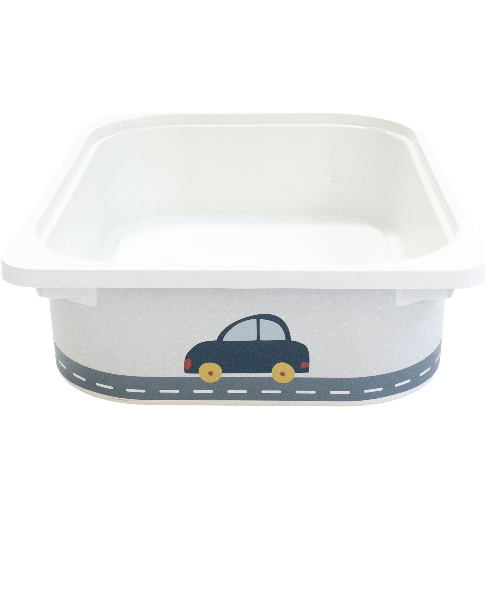 Aufbewahrungsbox, Kunststoff, Weiß, Auto-Motiv, Straßenbordüre