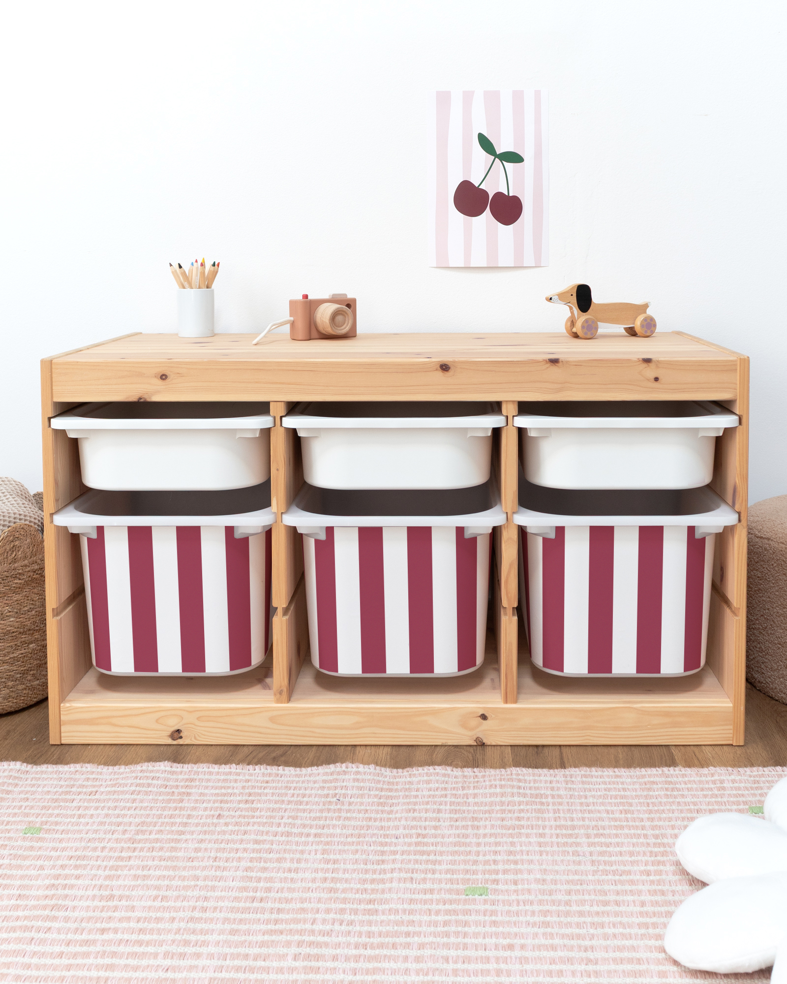 klebefolie ikea trofast box mittel kopfseite vichy streifig beerig 3er Set 1