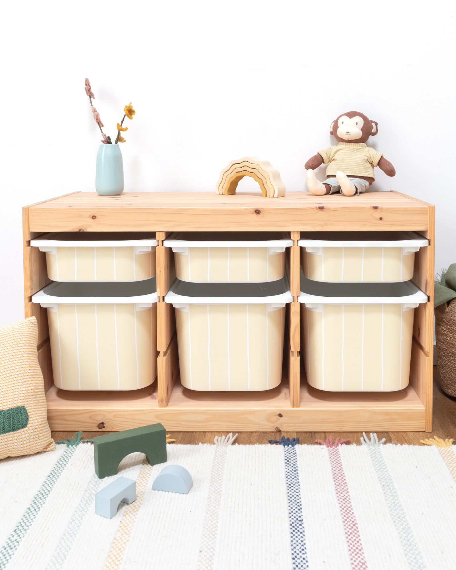 klebefolie ikea trofast box mittel kopfseite linie buttergelb 3er Set 0