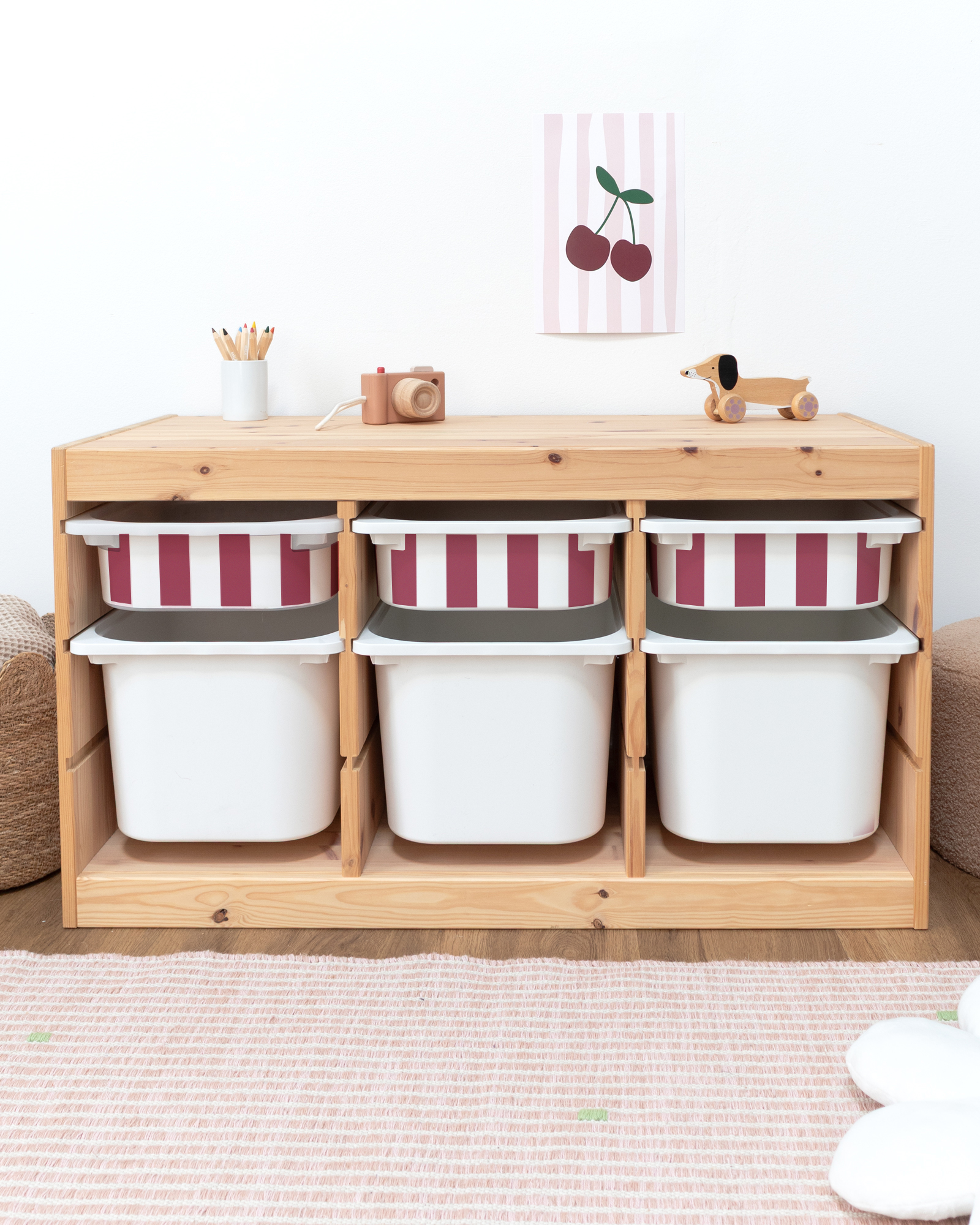 klebefolie ikea trofast box klein kopfseite vichy streifig beerig 3er Set 1