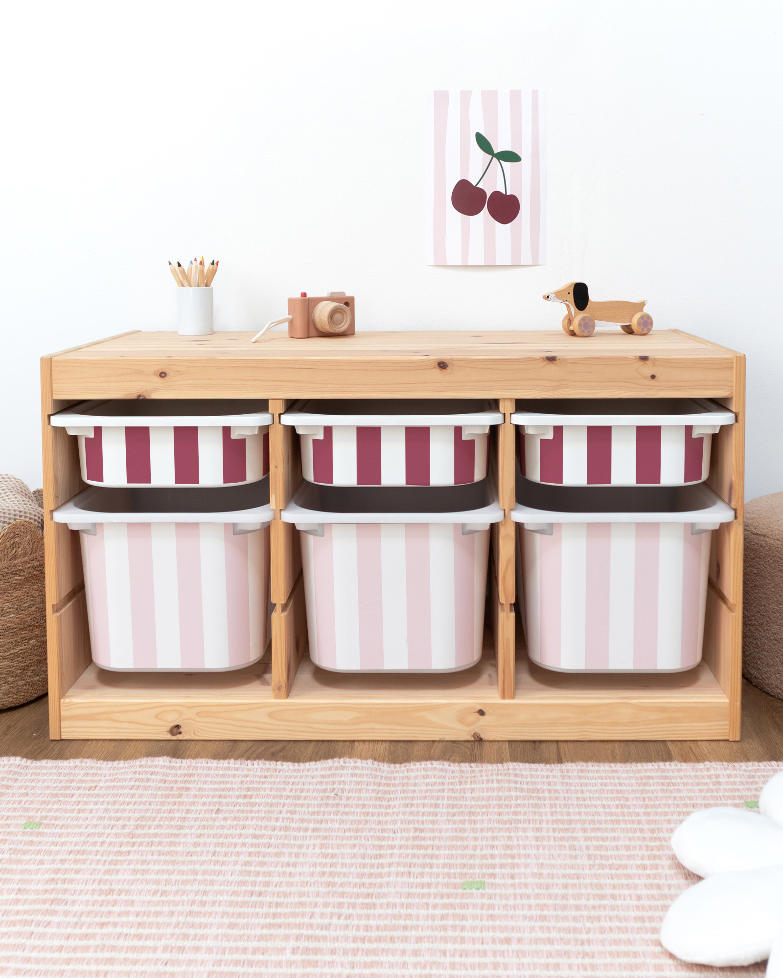 klebefolie ikea trofast box mittel kopfseite vichy streifig marshmallow 3er Set 2