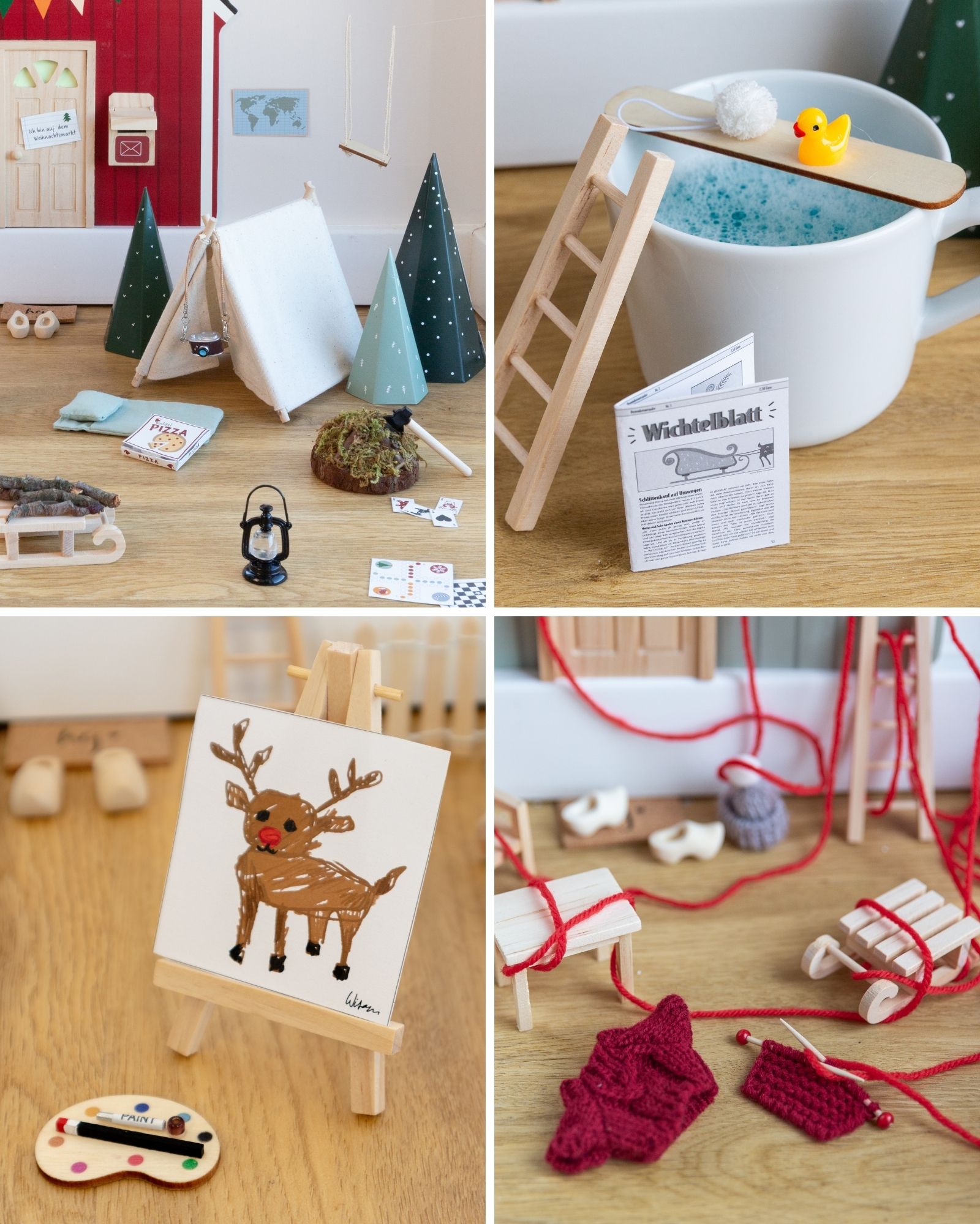 Holzspielzeug, Miniaturzubehör, Weihnachtsdeko, Spielwelt, Malerei