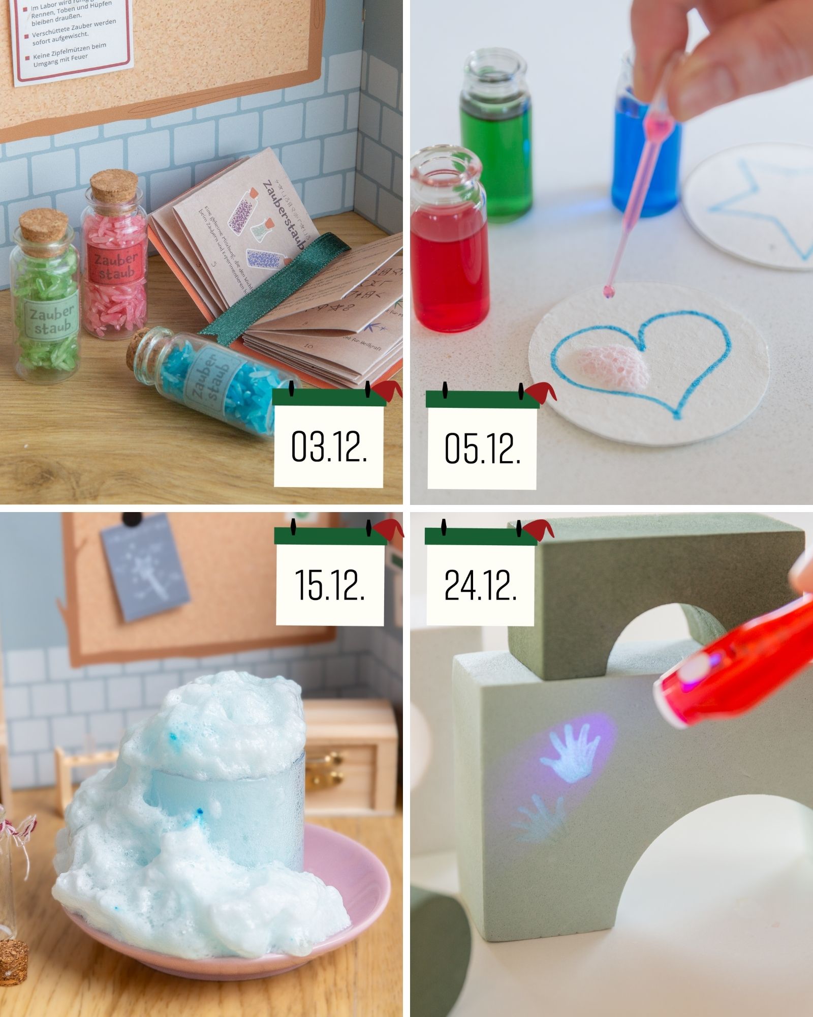 Bastelset, Glitzerkugeln, Zauberstaub, Labormaterial, Filzherz
