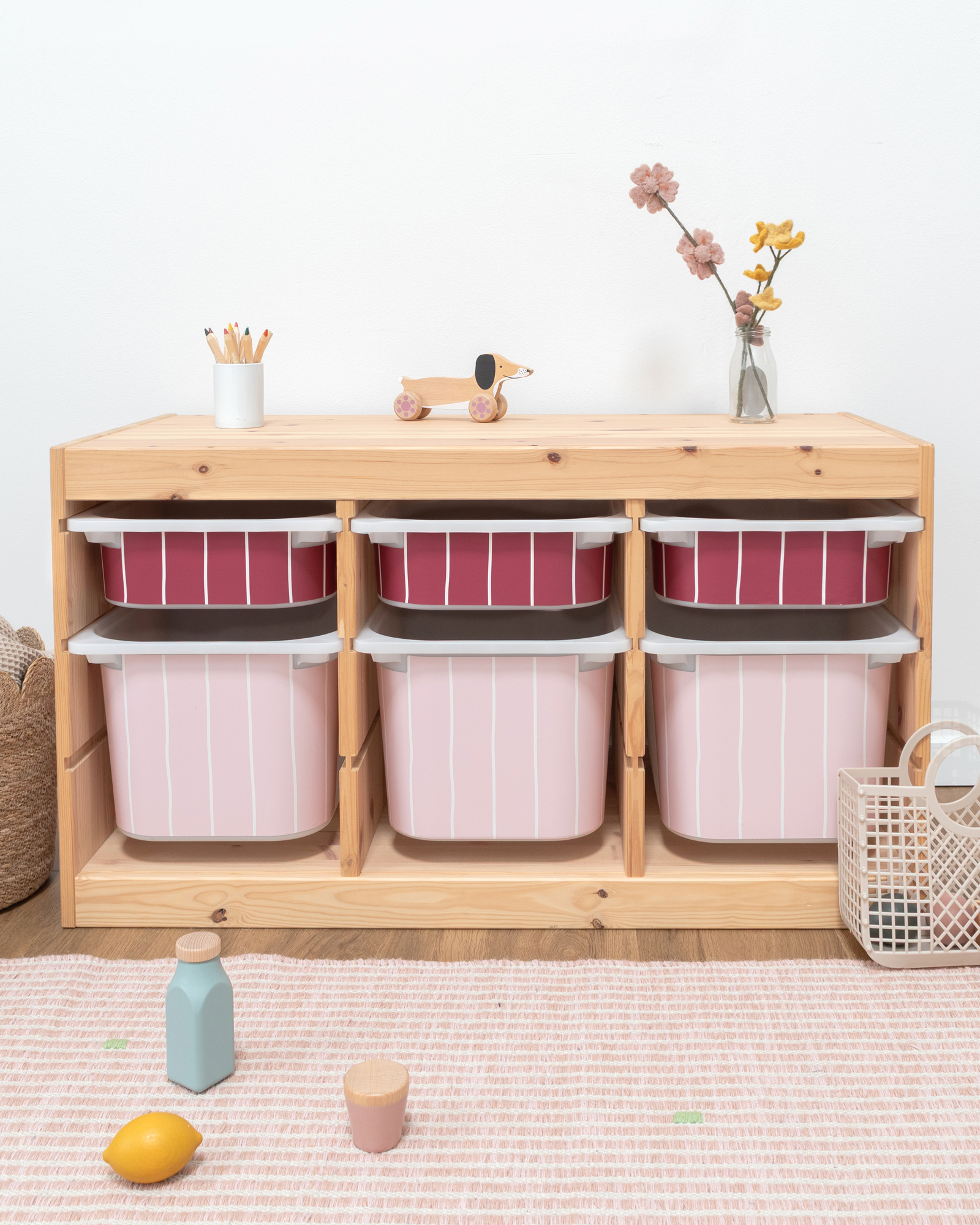klebefolie ikea trofast box klein kopfseite linie beerig 3er Set 2