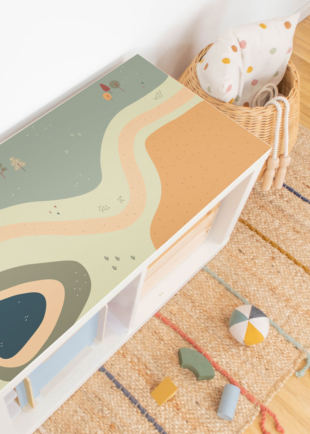 Klebefolie für Ikea Kallax Kinderzimmer Regal mit Wiese-Motiv Klebefolie für Ikea Kallax Kinderzimmer Regal mit Wiese-Motiv