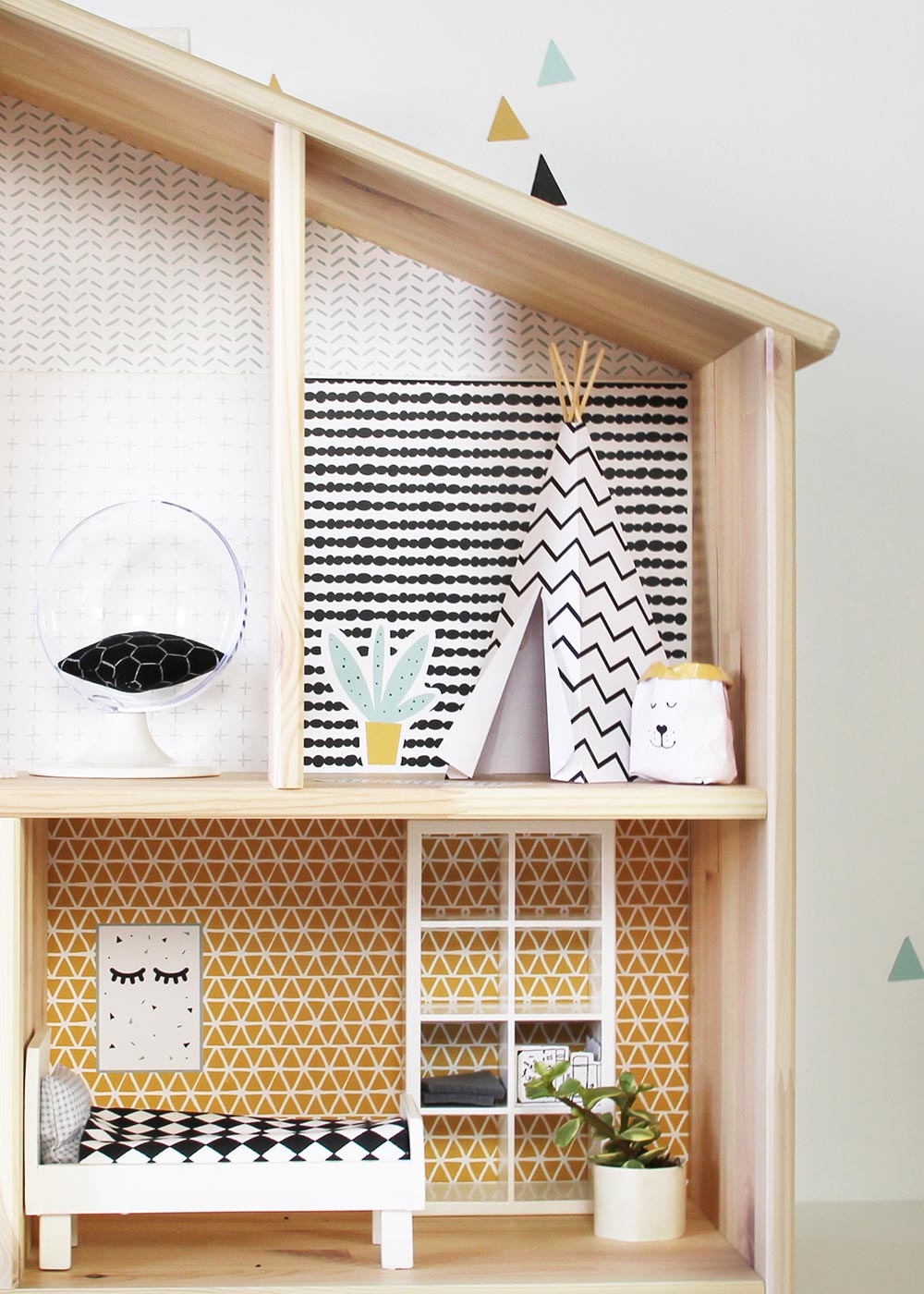Ikea Flisat Puppenhaus Tapete Lille Stuba mint senf Teilansicht Zelt