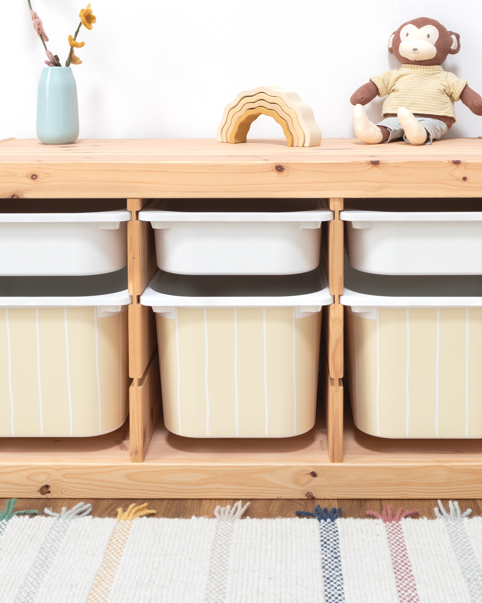 klebefolie ikea trofast box mittel kopfseite linie buttergelb 3er Set 3