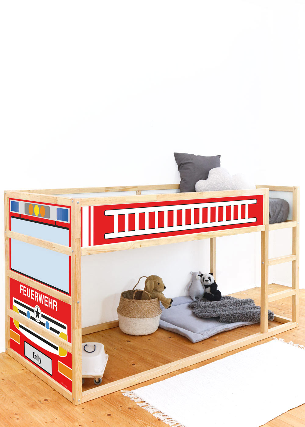 klebefolie ikea kura hochbett feuerwehrauto rot 2