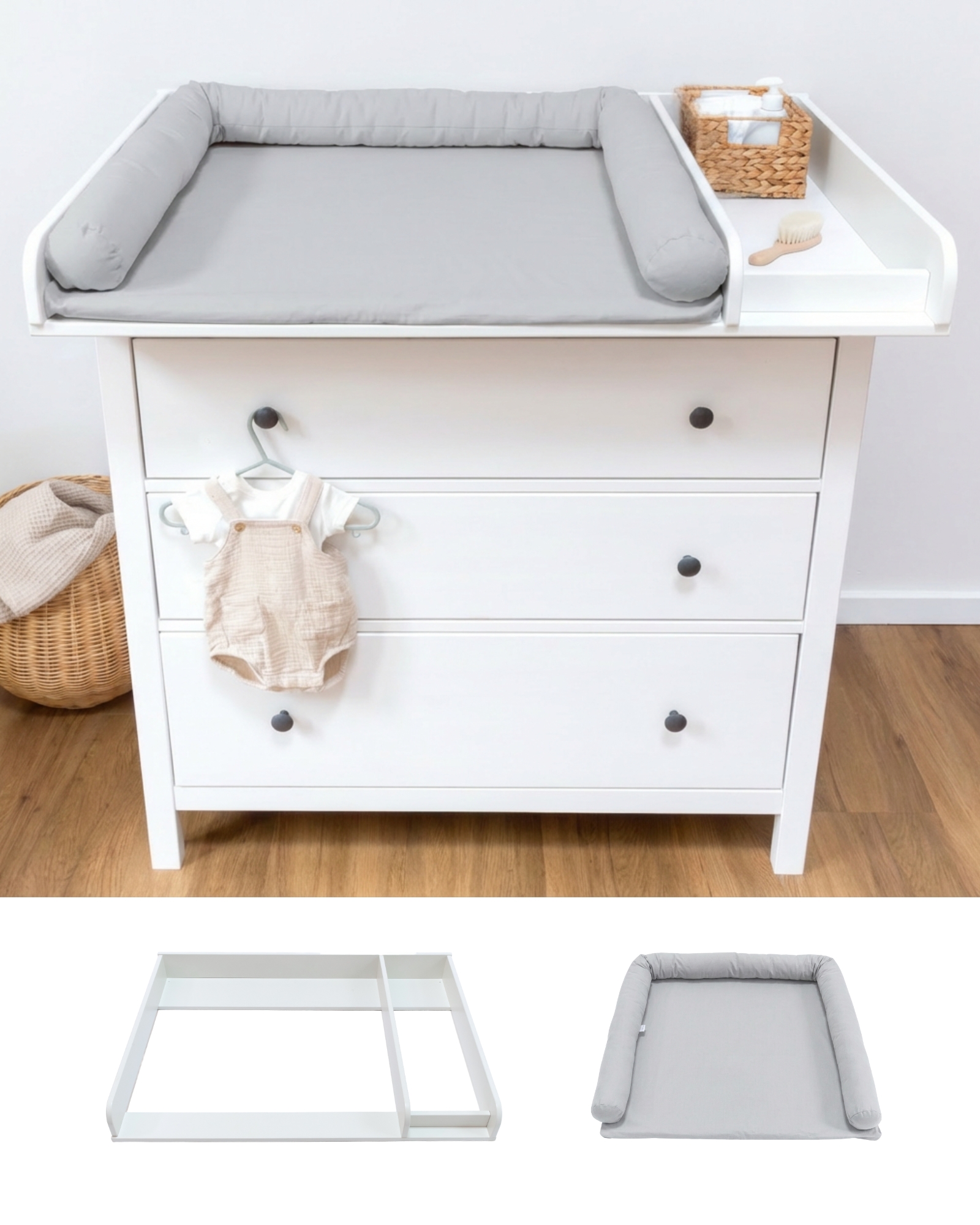 Wickelaufsatz für IKEA HEMNES – Basic-Set Soft Grey