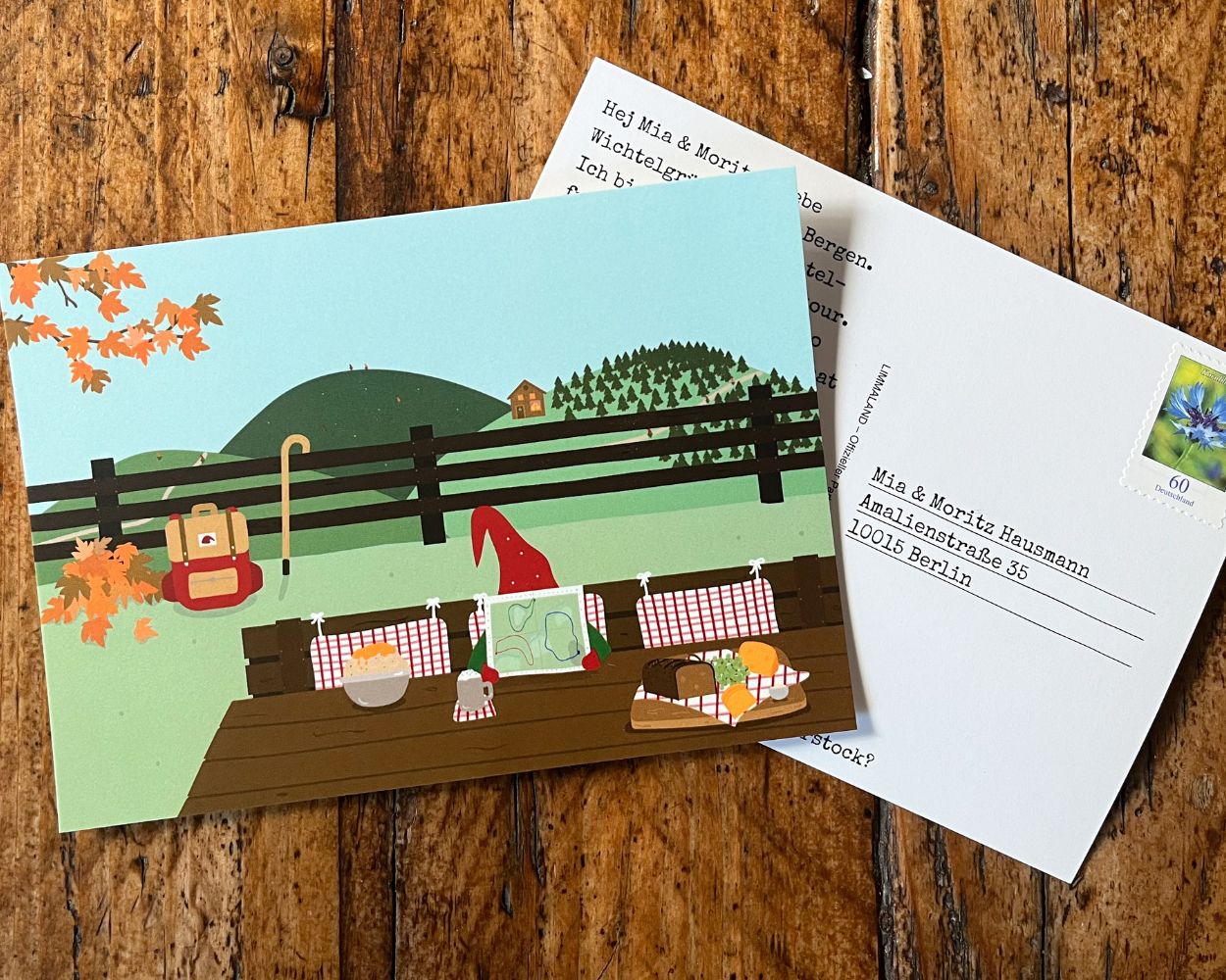 Postkarte vom Wichtel aus dem Wanderurlaub Postkarte vom Wichtel aus dem Wanderurlaub