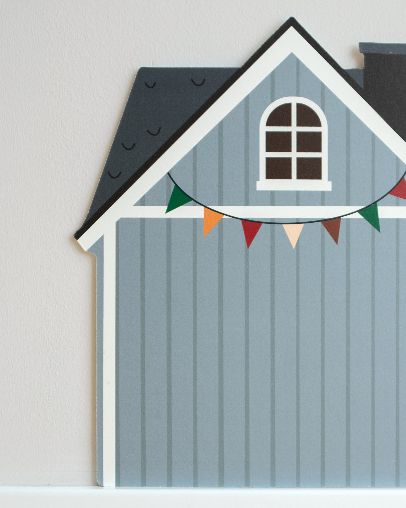 haus, wanddekoration, girlande, fenster, holzplatte