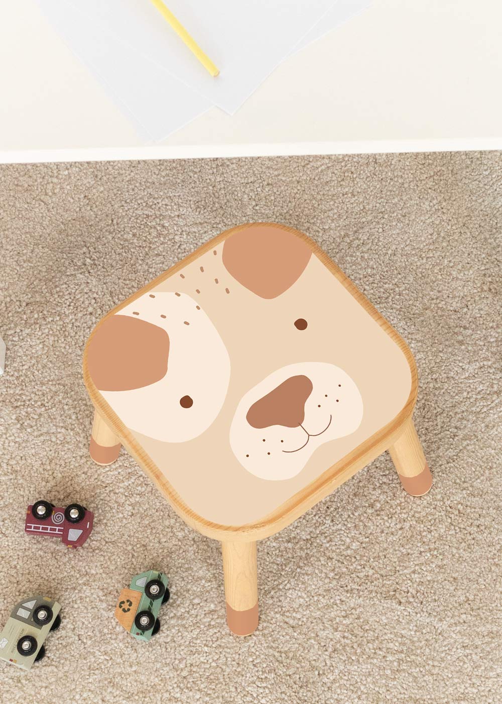 klebefolie ikea flisat kinderhocker tierig hund braun 2