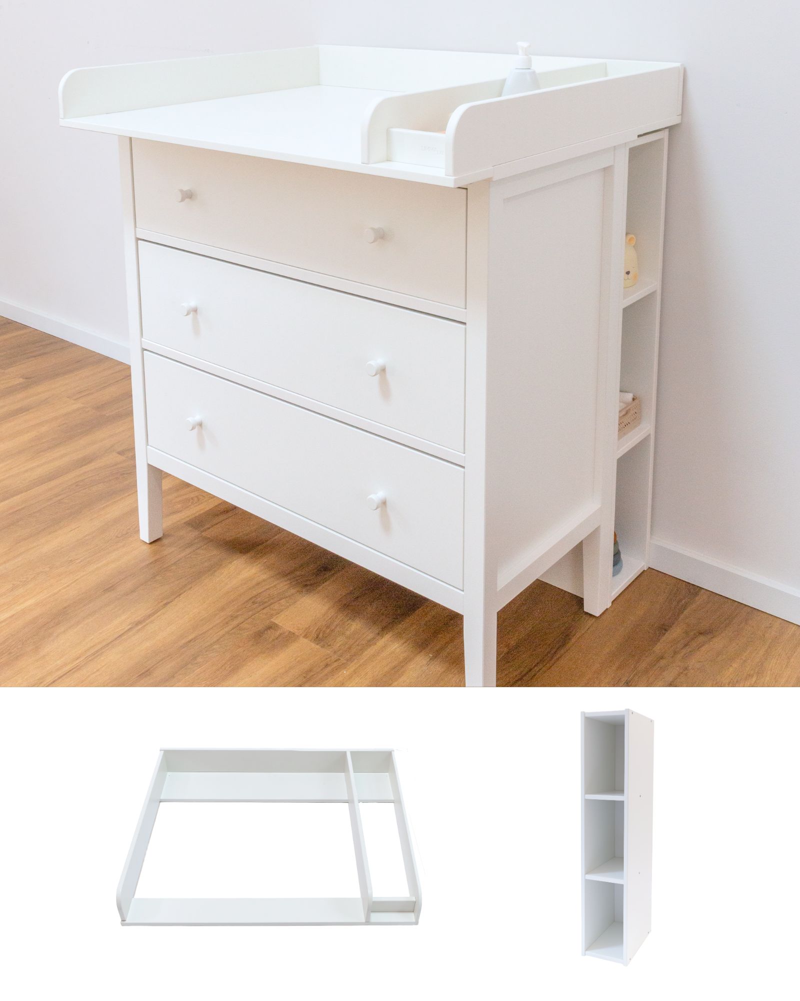 Windeltisch, Wickeltisch, Weißer Wickeltisch, Baby-Kommode, Schubladen-Kommode