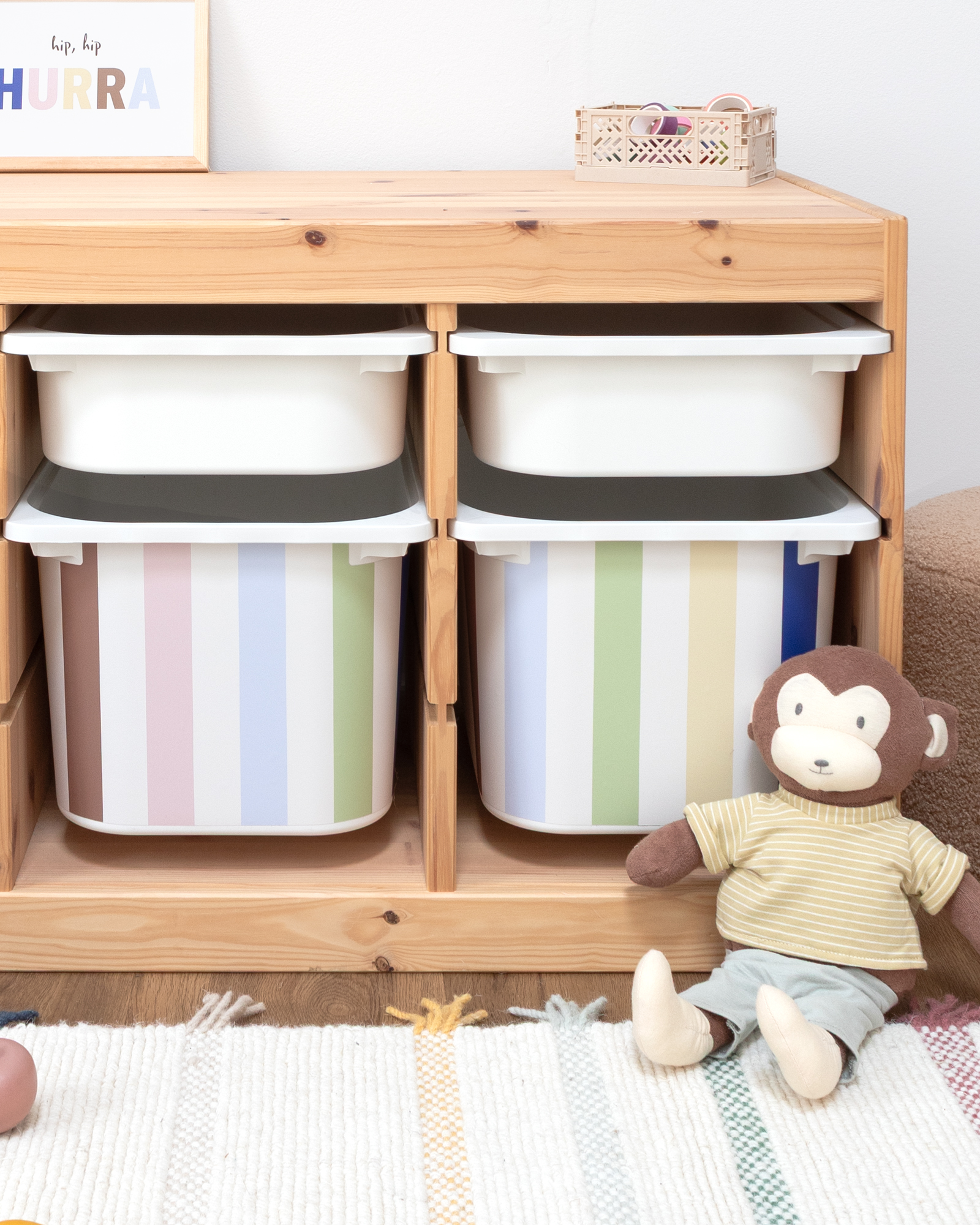 klebefolie ikea trofast box mittel kopfseite vichy streifig bunt 3er Set 3