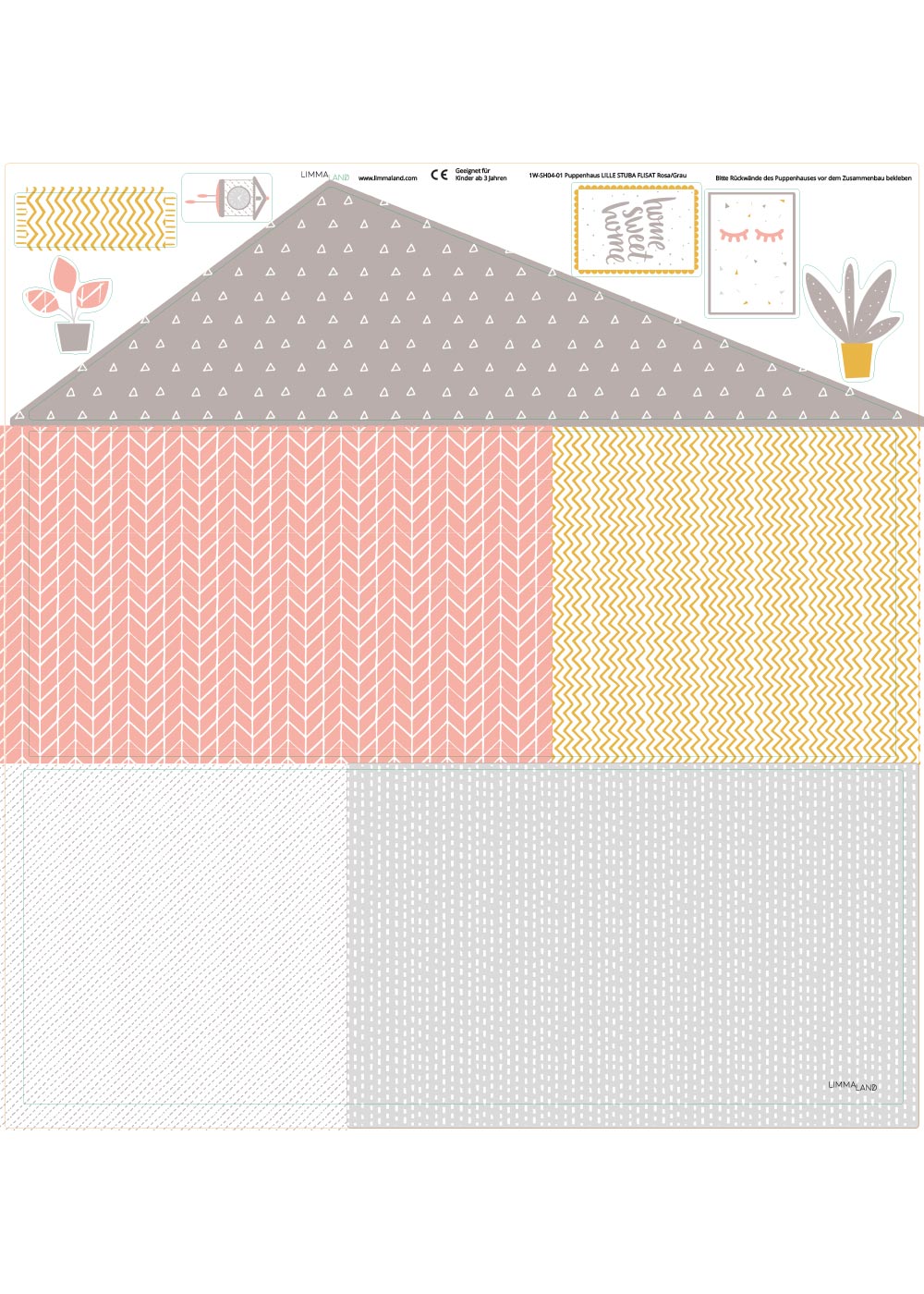 Ikea Flisat Puppenhaus Tapete Lille Stuba rosa hellgrau Druckvorlage