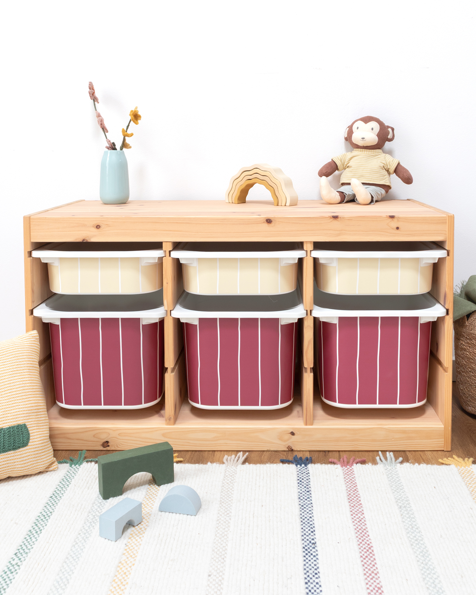 klebefolie ikea trofast box klein kopfseite linie buttergelb 3er Set 2