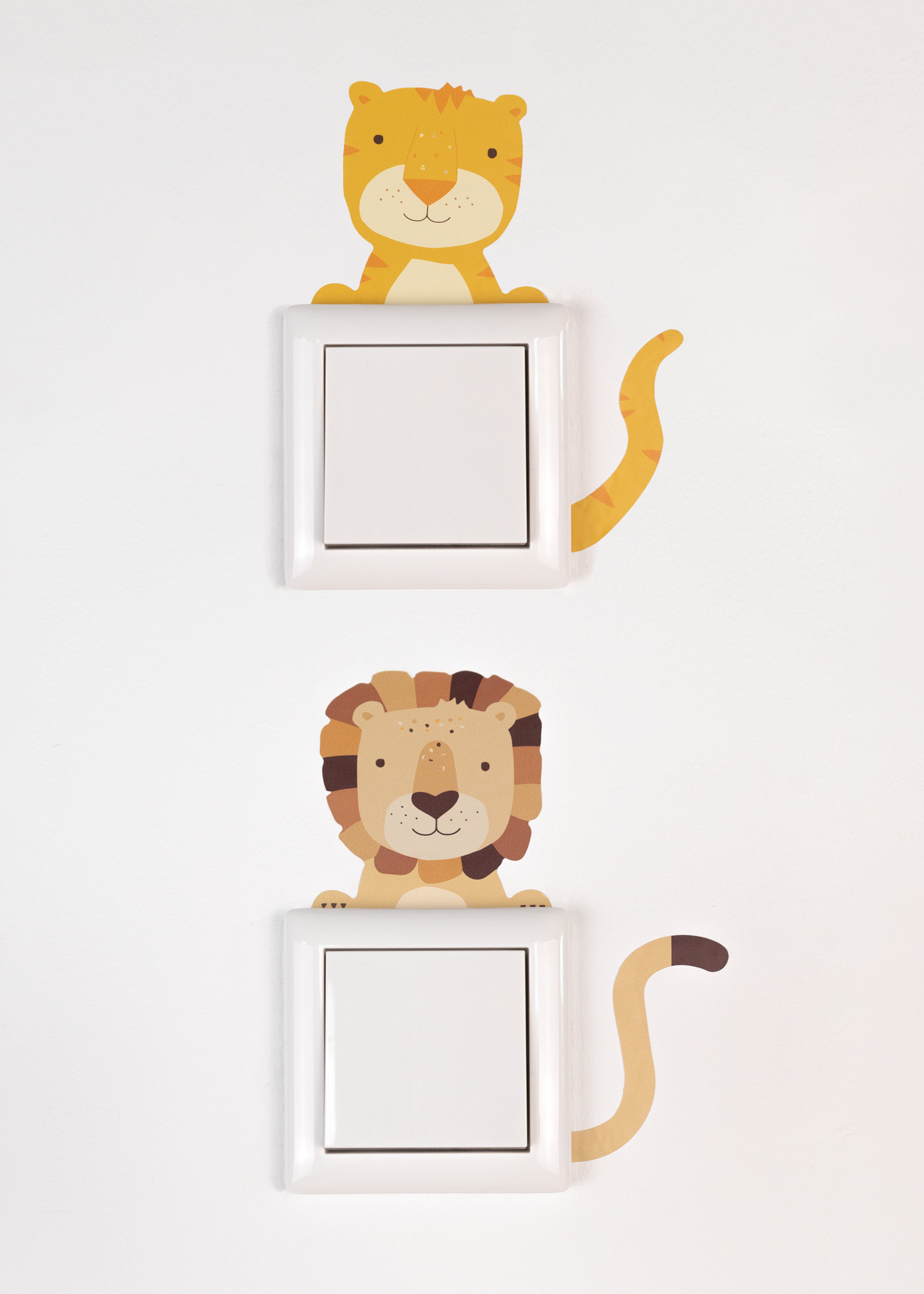 Lichtschalter Sticker mit Tiermotiv Löwe und Tiger