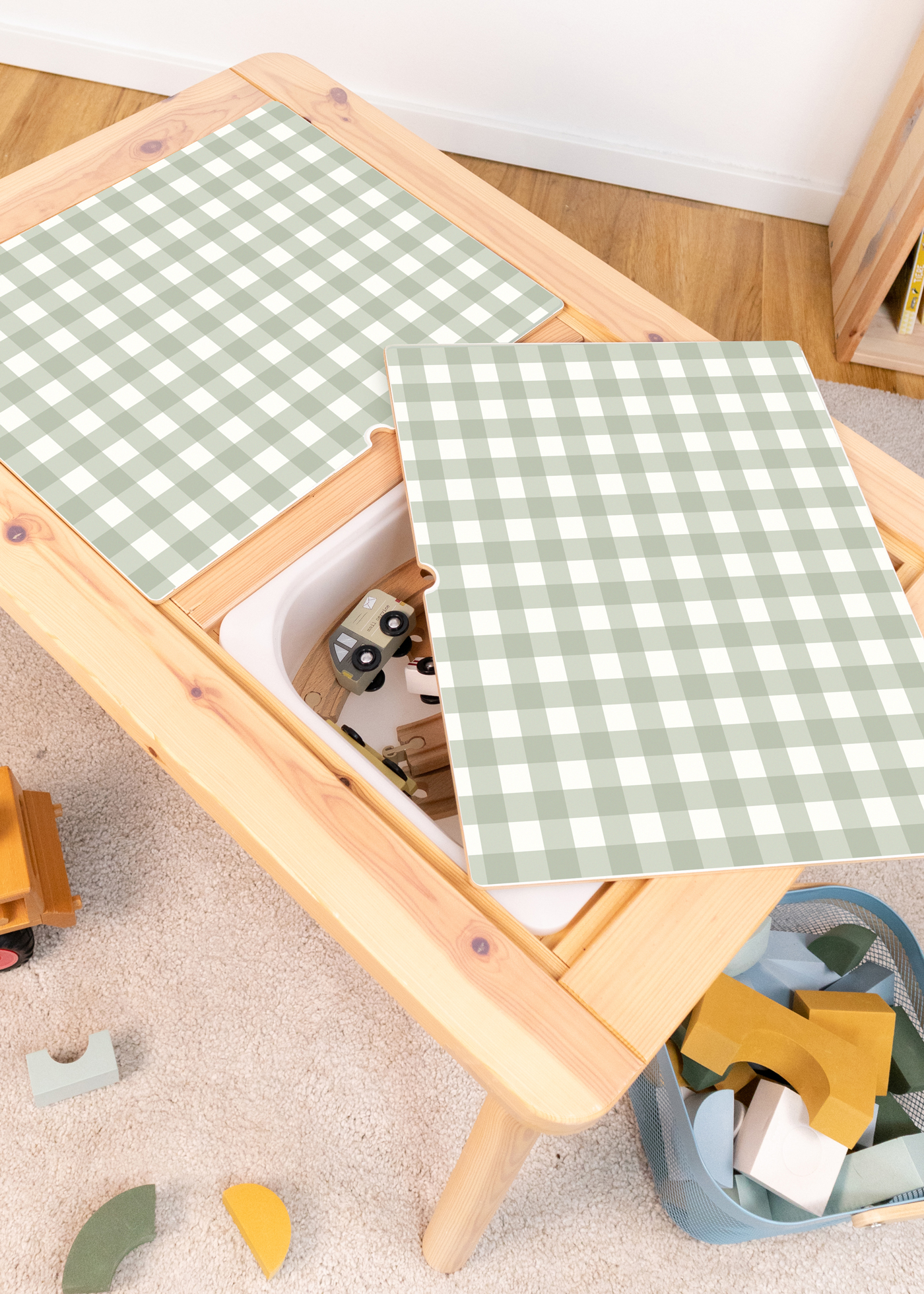 klebefolie ikea flisat kindertisch vichy karo ukalyptus 5