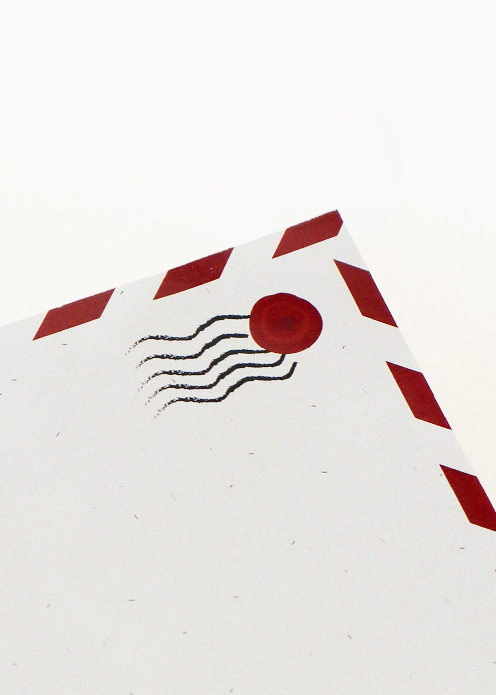 Briefmarke, Postkarte, rote Farbe, Wellenstempel, Applikation