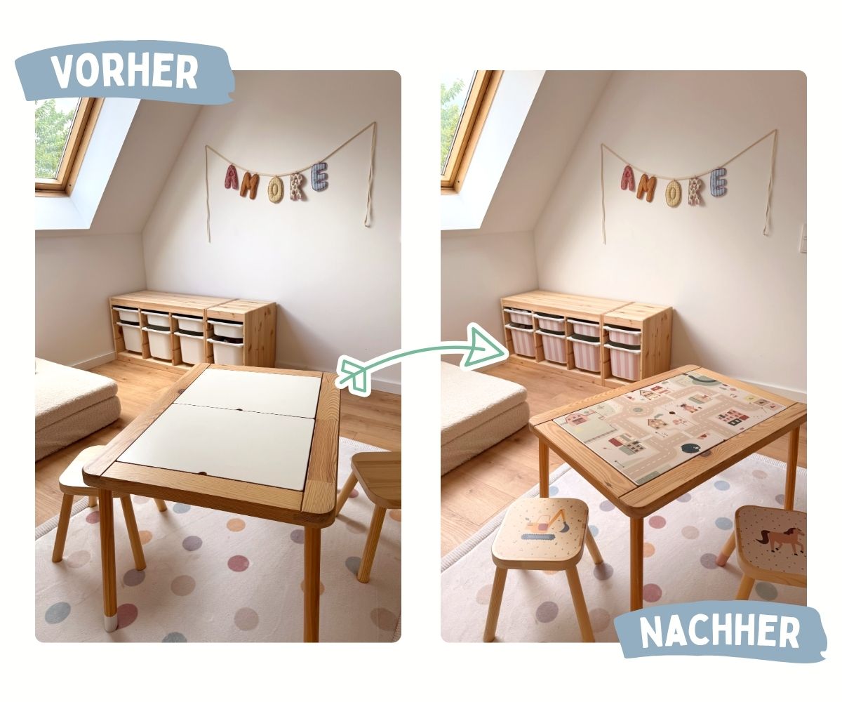 Kinderzimmer, Spieltisch, Holztisch, Aufbewahrungskasten, Dekoration