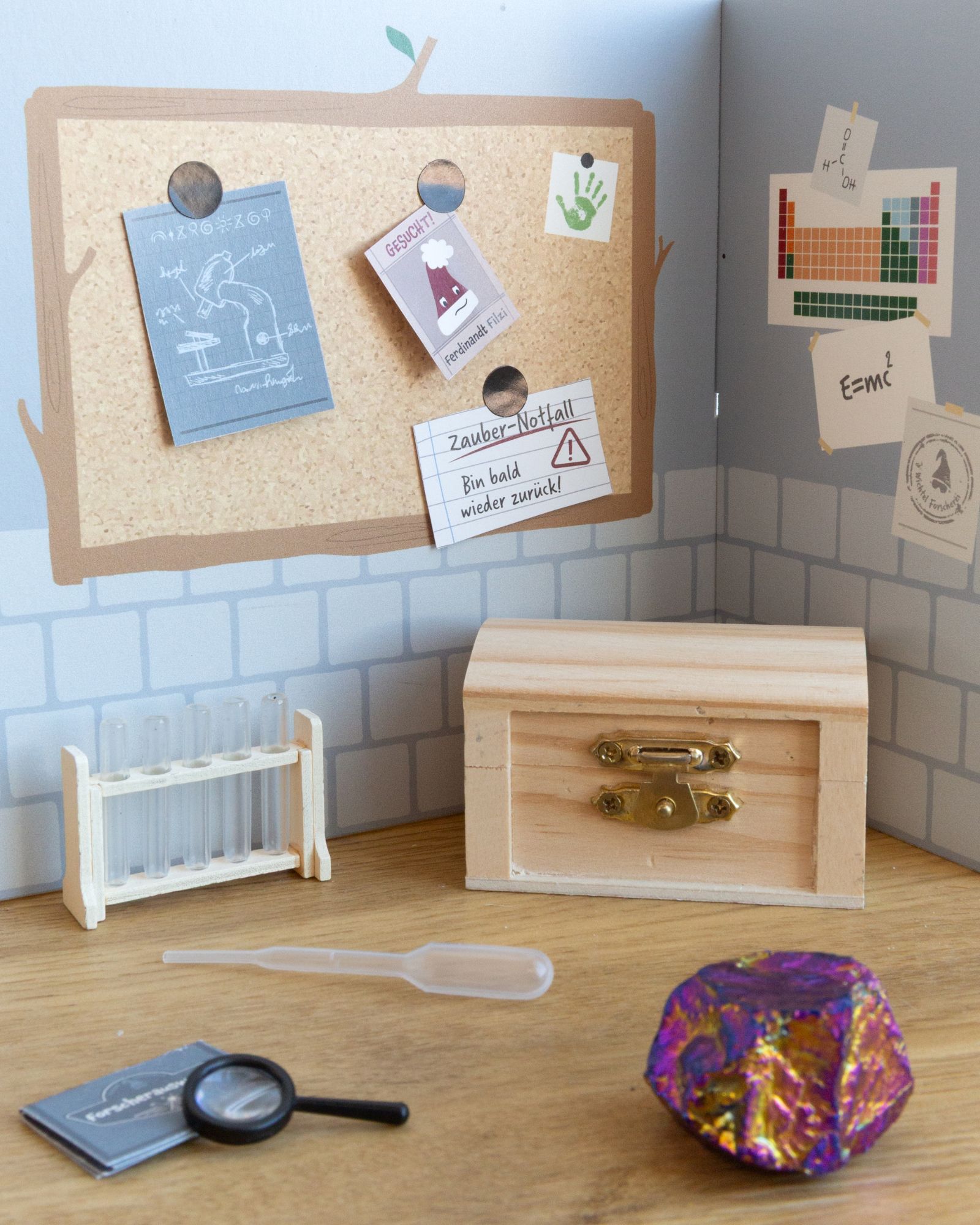 Laborgerät, Schubladenspiel, Holzkiste, Teströhrchen, Expeditionsspiel