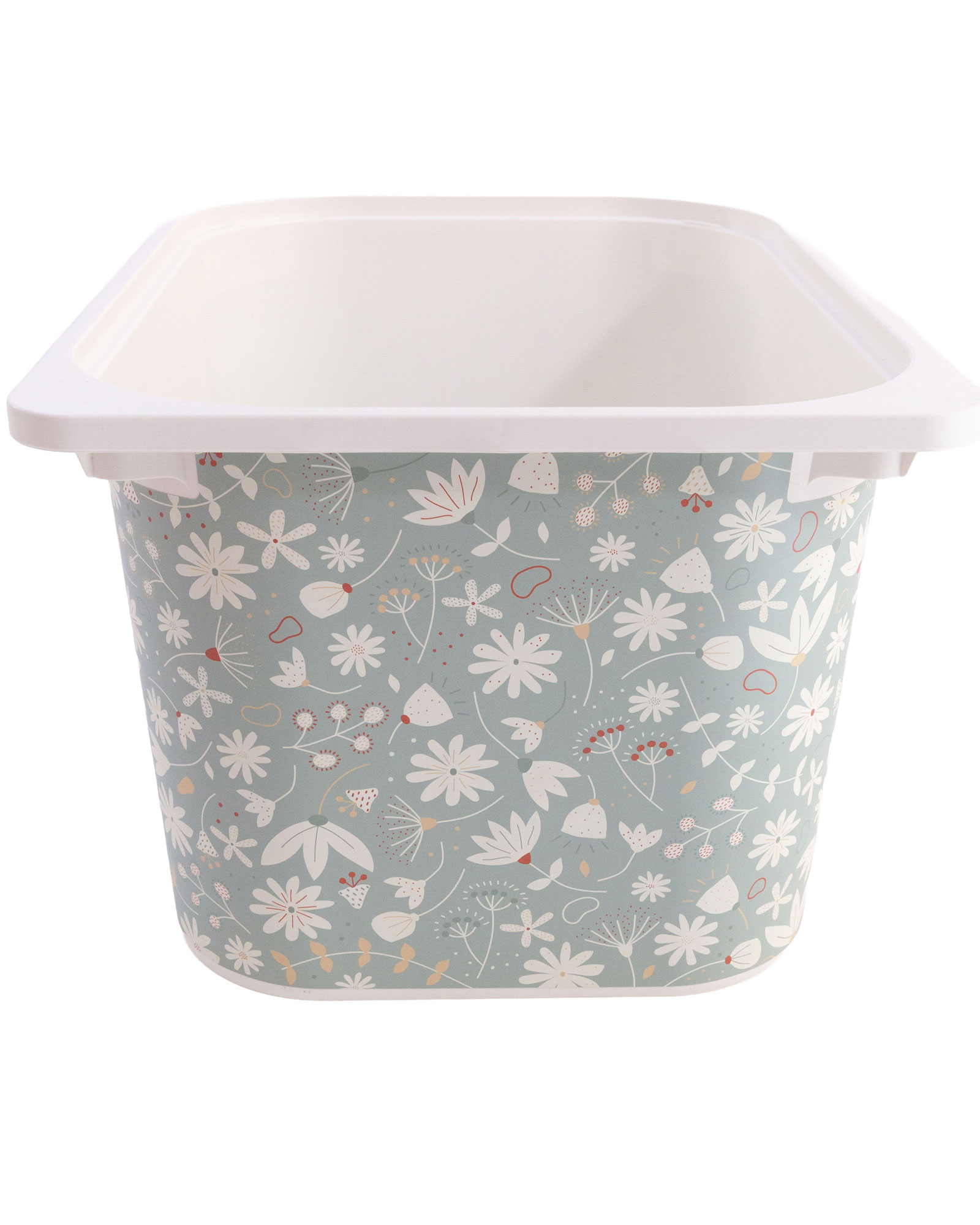 Aufbewahrungskorb, Kunststoff, Blumenmuster, Grau-weiß, Rechteckig