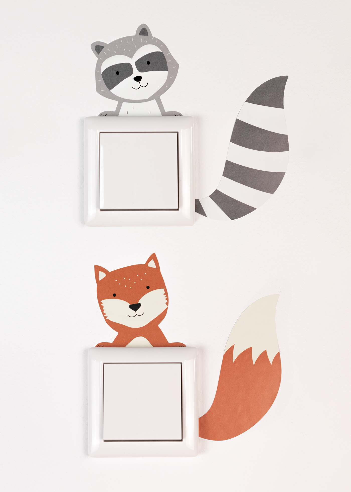 Lichtschalter Sticker mit Tiermotiv Fuchs und Waschbär