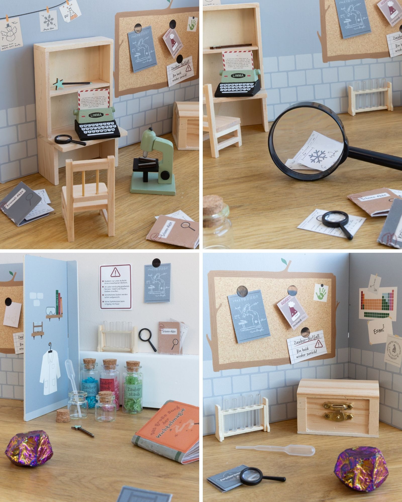 Mikro-Desk, Holzmöbel, Schreibarbeit, Miniatur-Tastatur, Vergrößerungsglas