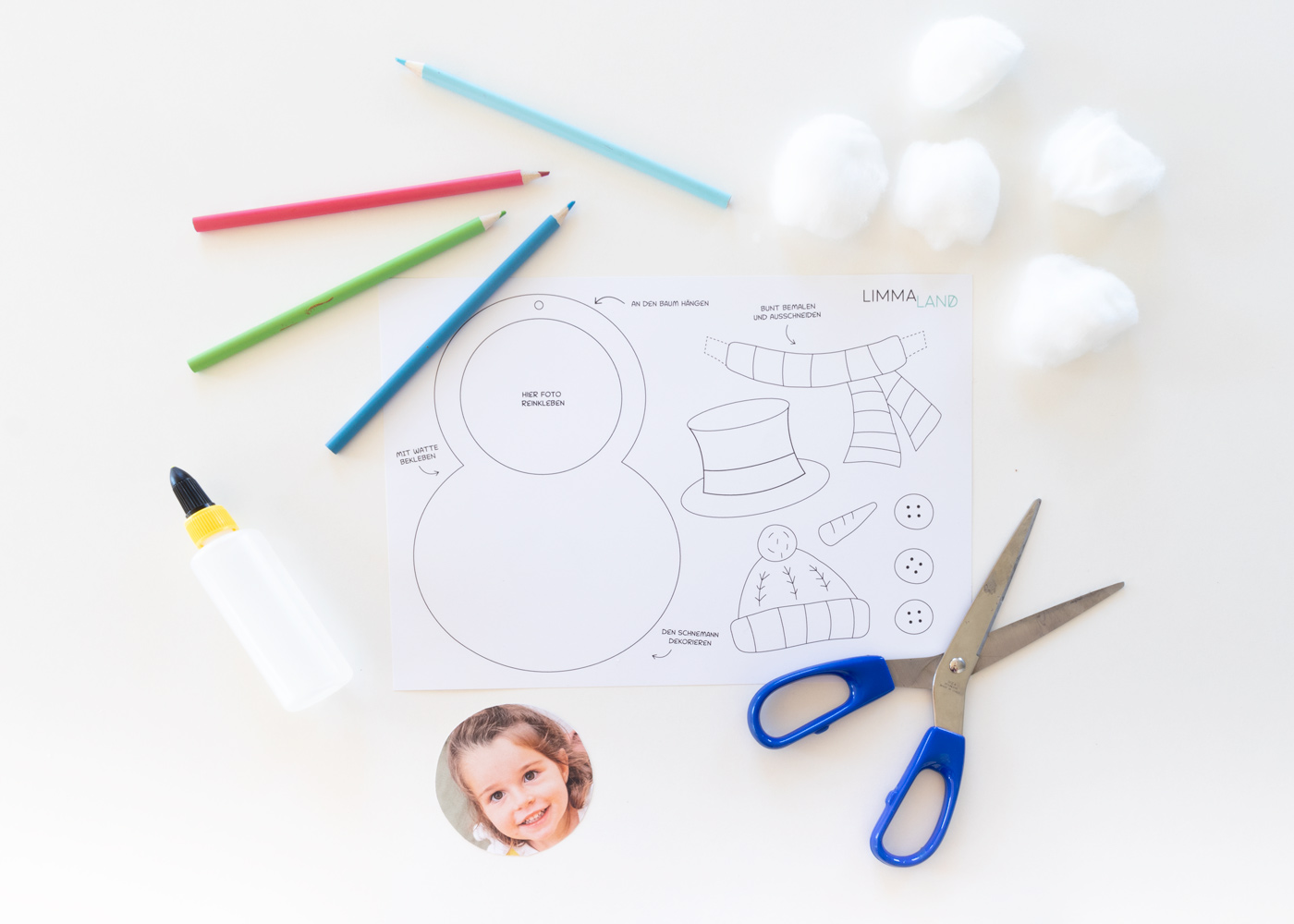 Watte Schneemann Bastelvorlage Watte Schneemann Bastelvorlage