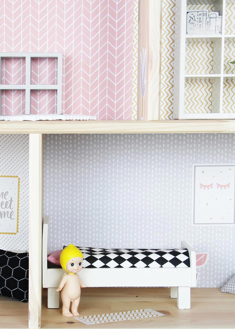 Ikea Flisat Puppenhaus Tapete Lille Stuba rosa hellgrau Schlafzimmer