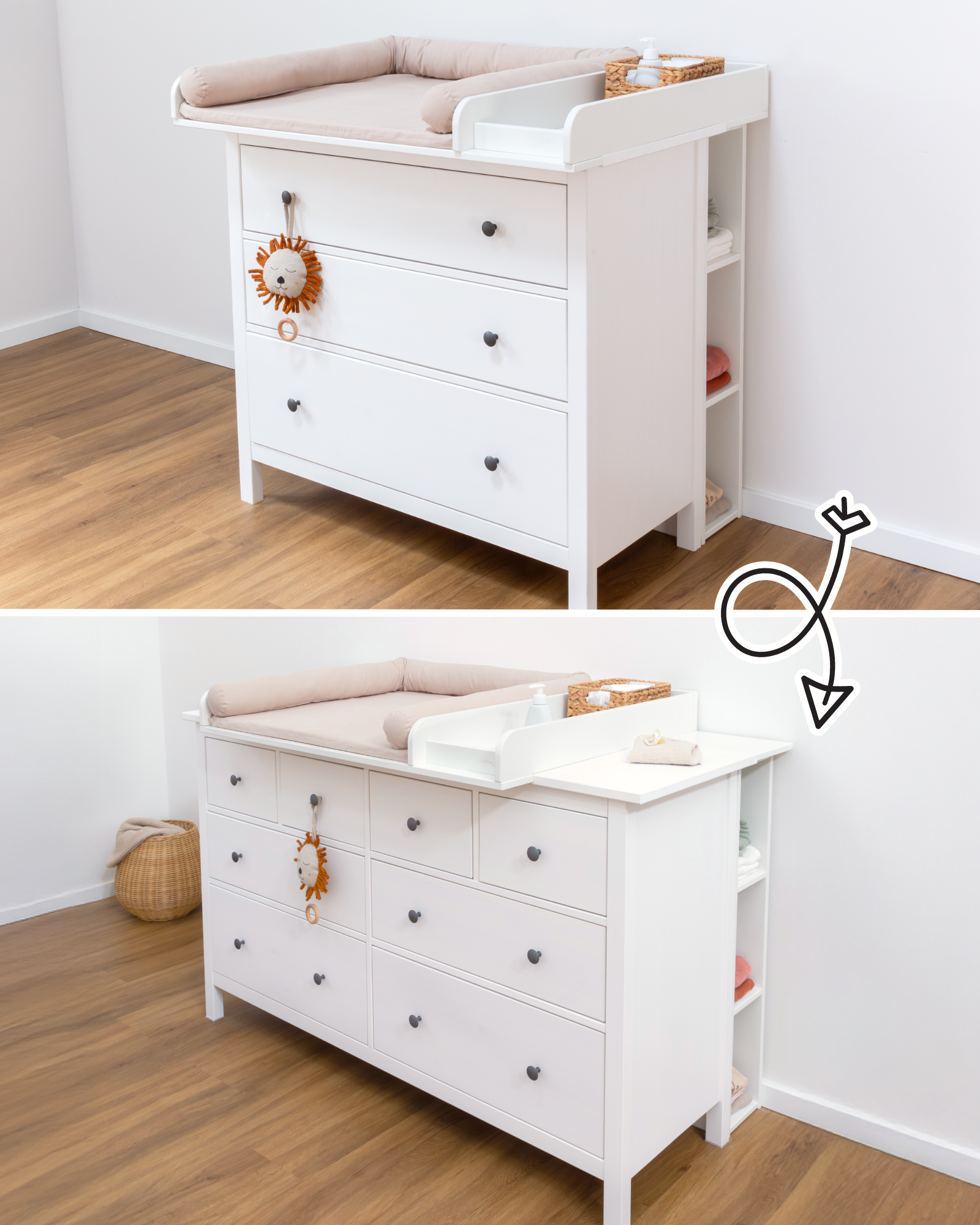 Regal für IKEA HEMNES als Wickelkommode in weiß