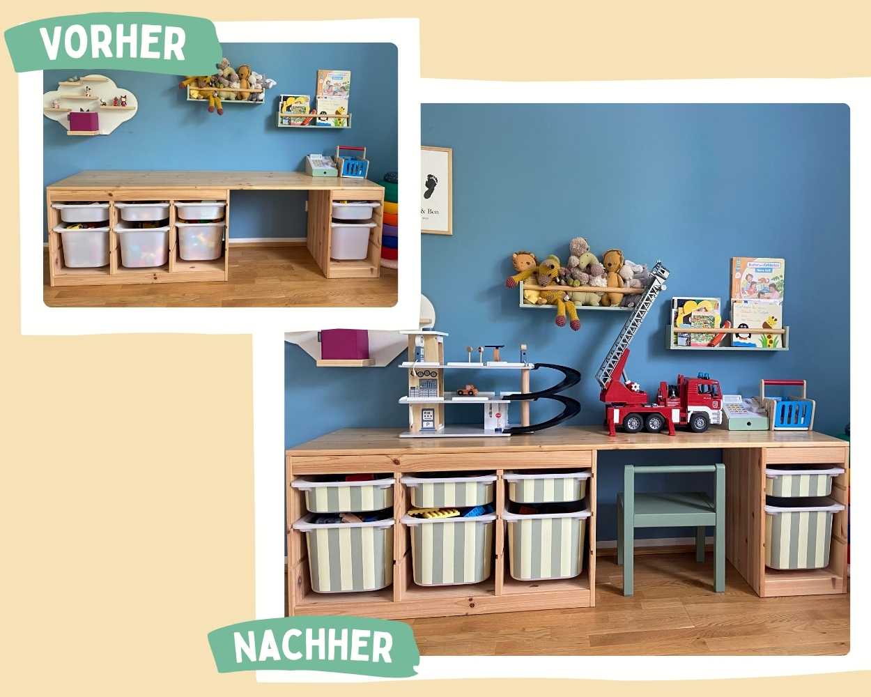 Kinderwerkbank, Aufbewahrungsboxen, Spielzeugregal, Holzregal, Puppenhaus