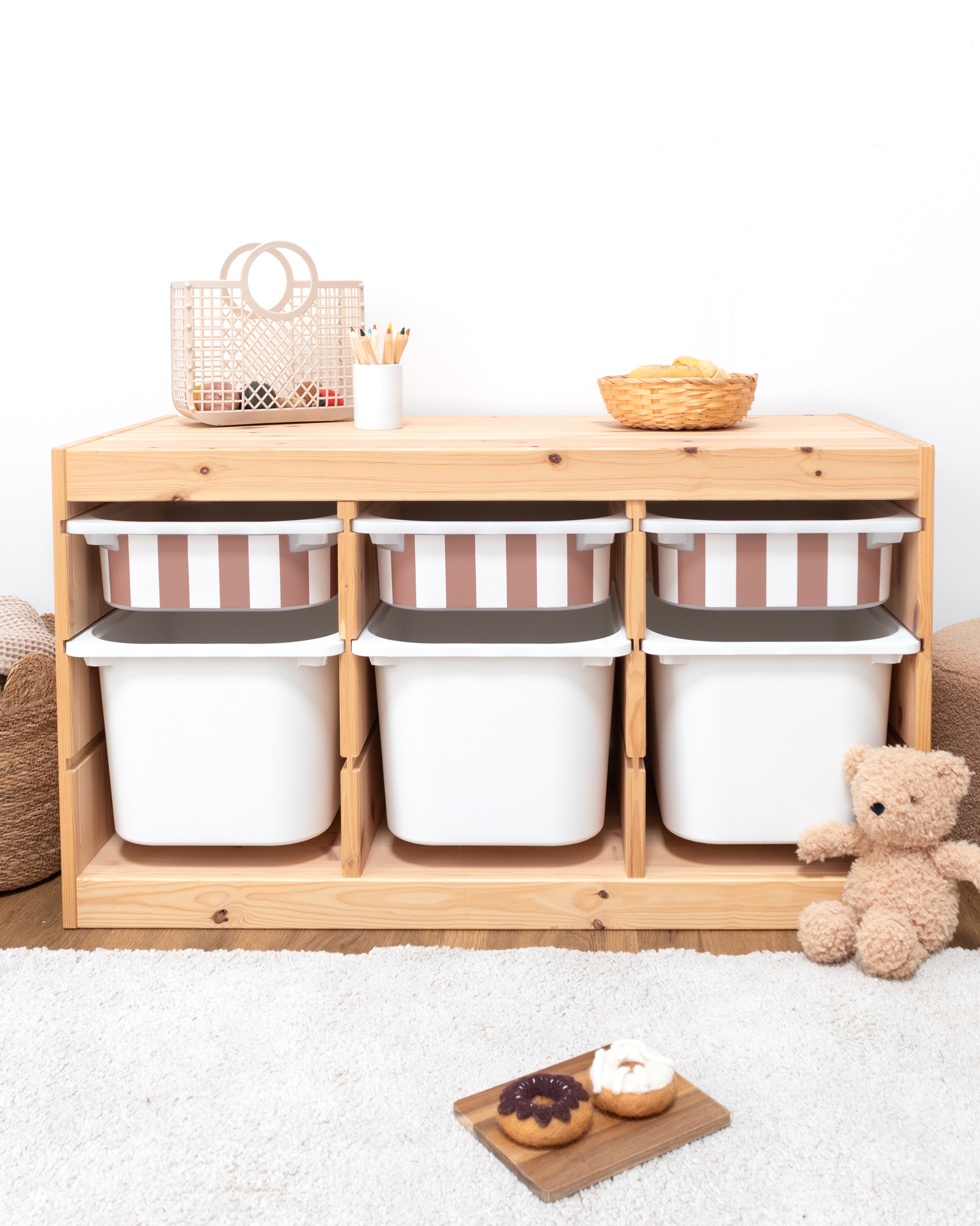 klebefolie ikea trofast box klein kopfseite vichy streifig kakao 3er Set 1