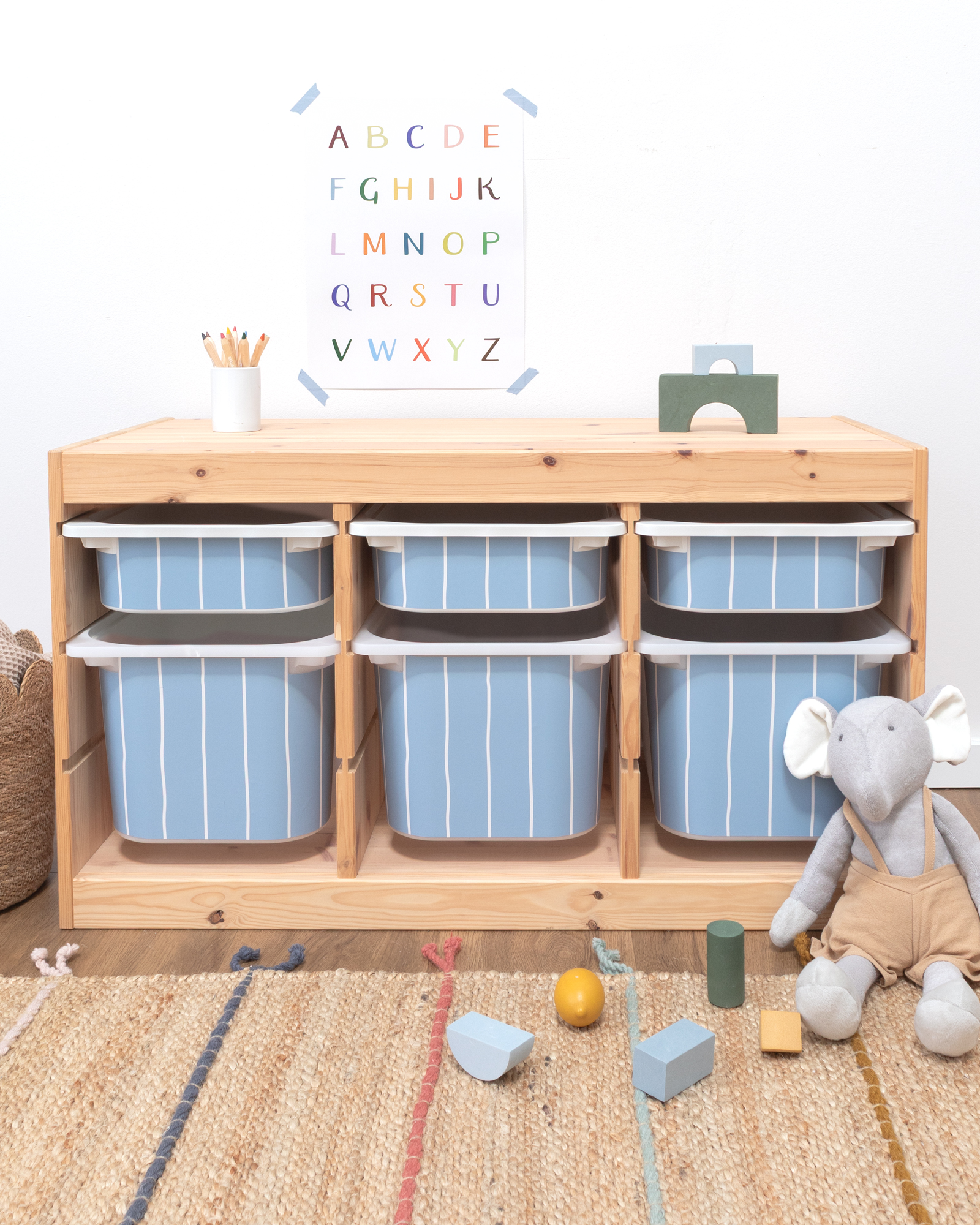 klebefolie ikea trofast box klein kopfseite linie nordisch blau 3er Set 0