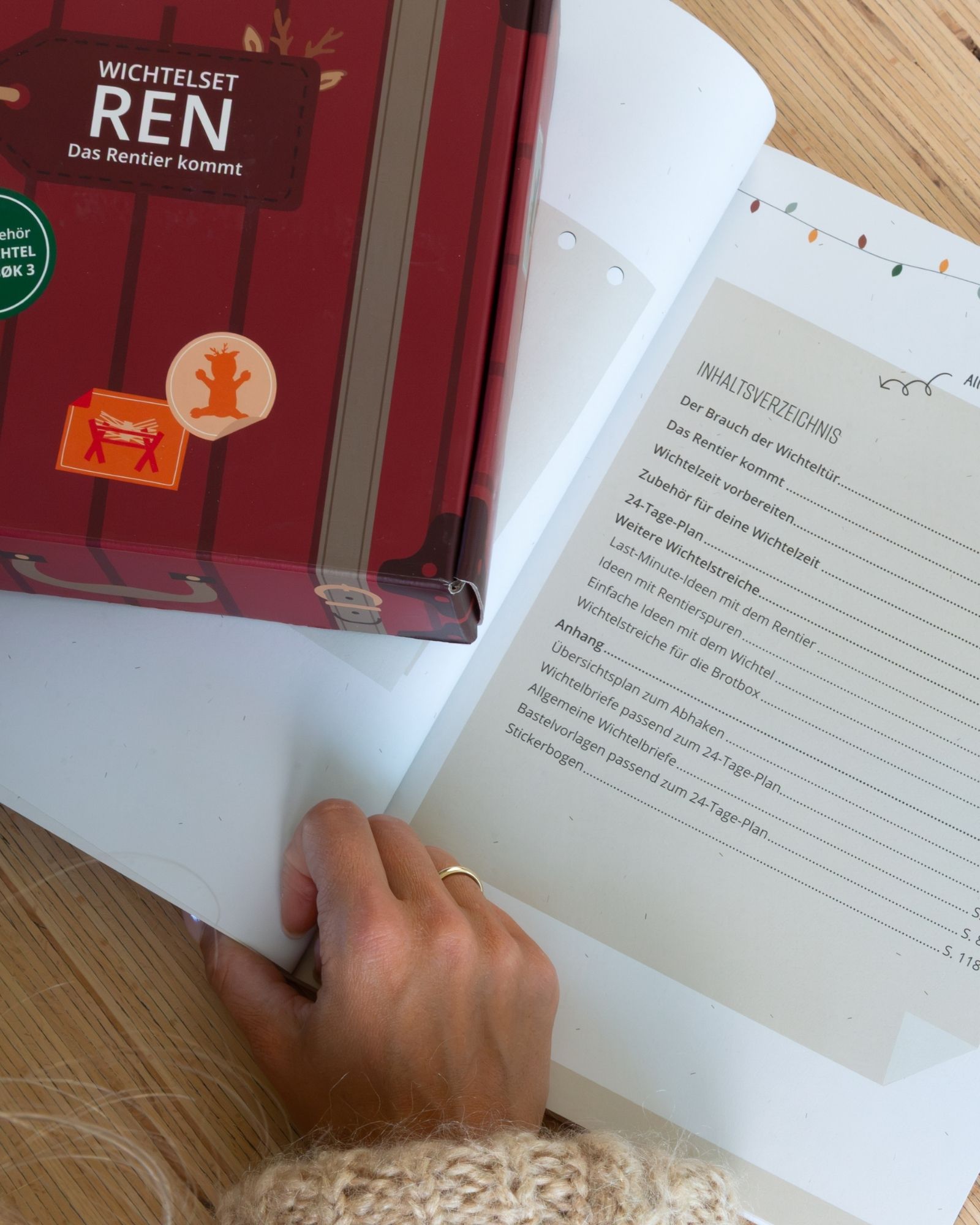 Paketbox, Wichtelset, Rot, Holzoptik, Stickers