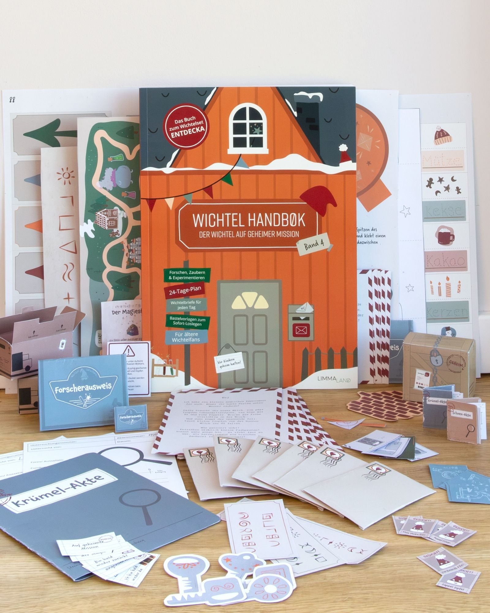 Buch, Experimentierkasten, Wichtel-Handbuch, Holzhaus, Bastelmaterialien