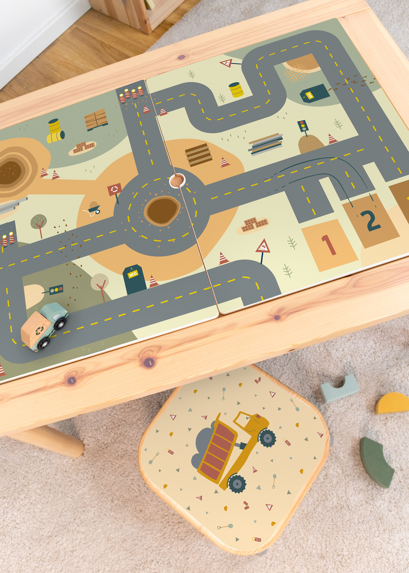 Klebefolie mit Spielstraße für IKEA Spieltisch Miniatur Baustellenmotiv für IKEA Spieltisch aufpeppen