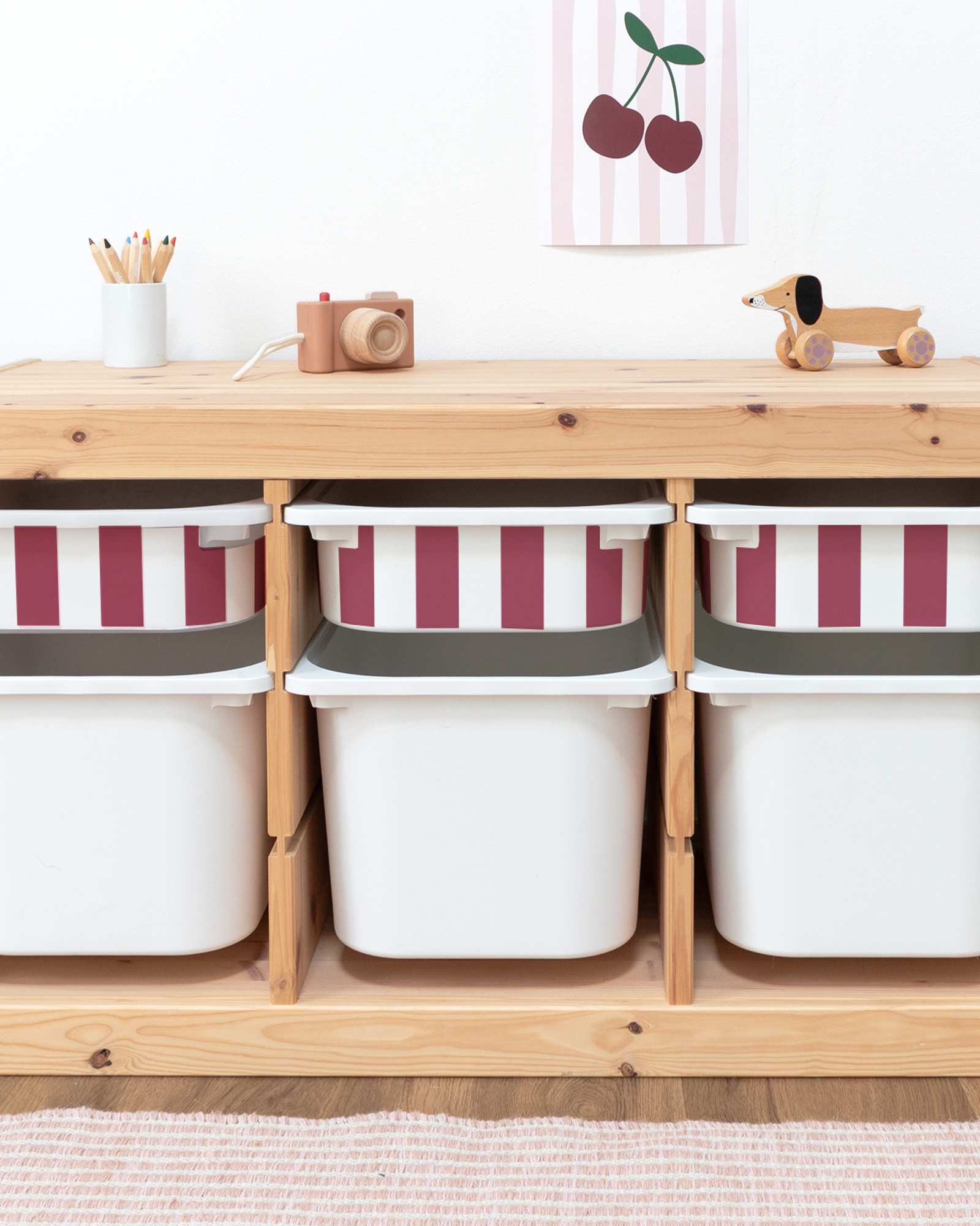 klebefolie ikea trofast box klein kopfseite vichy streifig beerig 3er Set 3