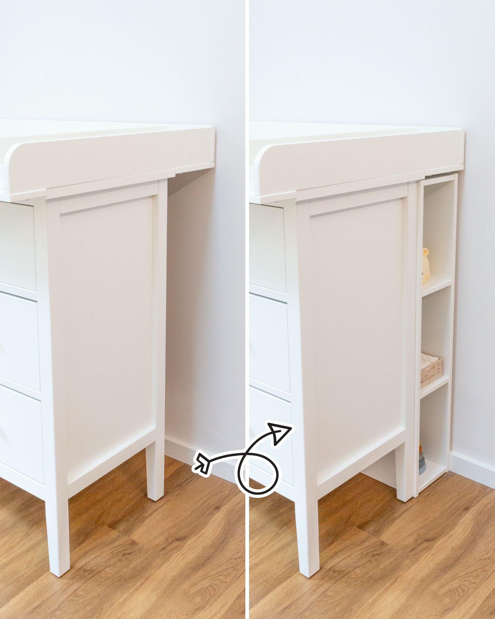 Kommode, Sekretär, klein, weiße Farbe, Holzoptik