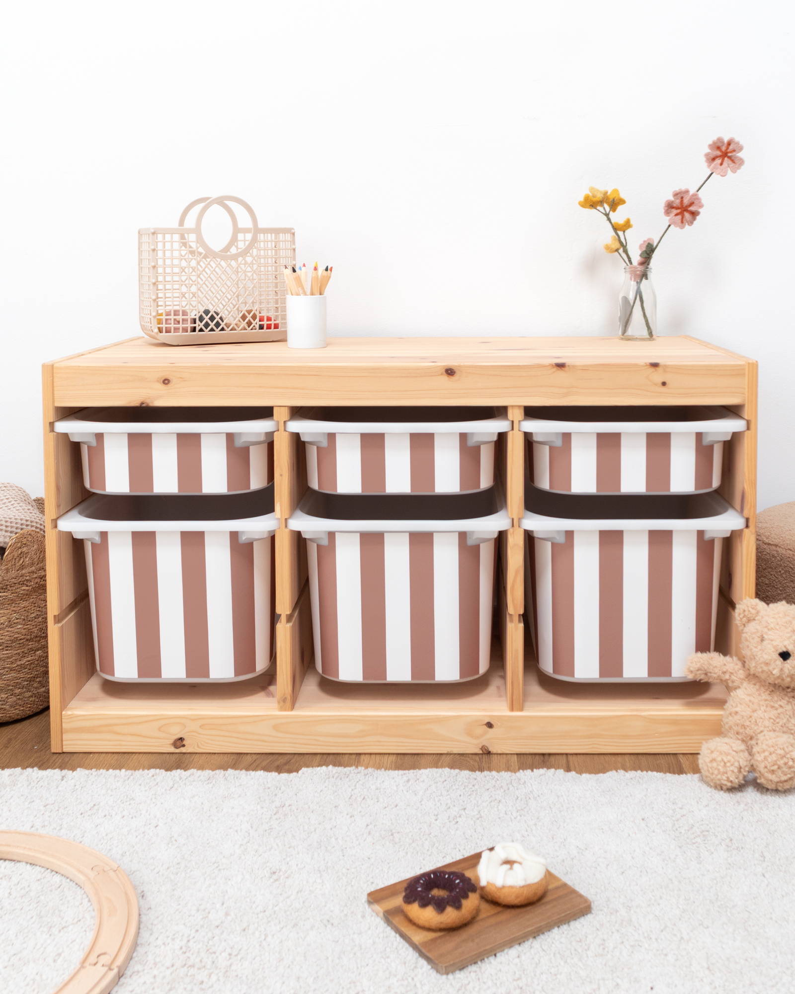 klebefolie ikea trofast box klein kopfseite vichy streifig kakao 3er Set 0