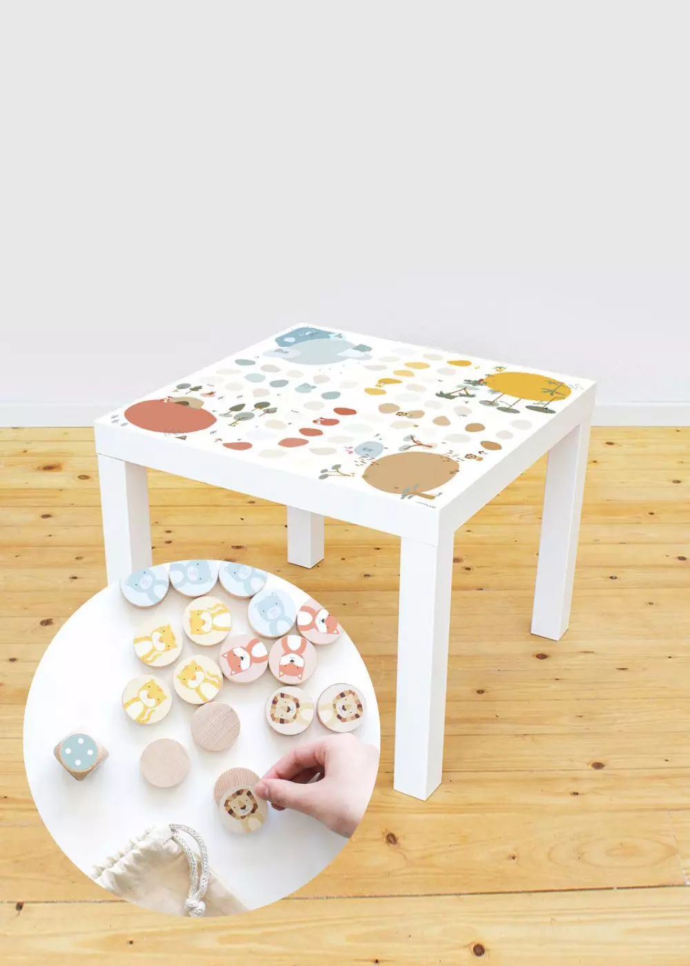 Klebefolie für Ikea Tisch Würfelspiel Tiere bunt Kindertisch IKEA LACK