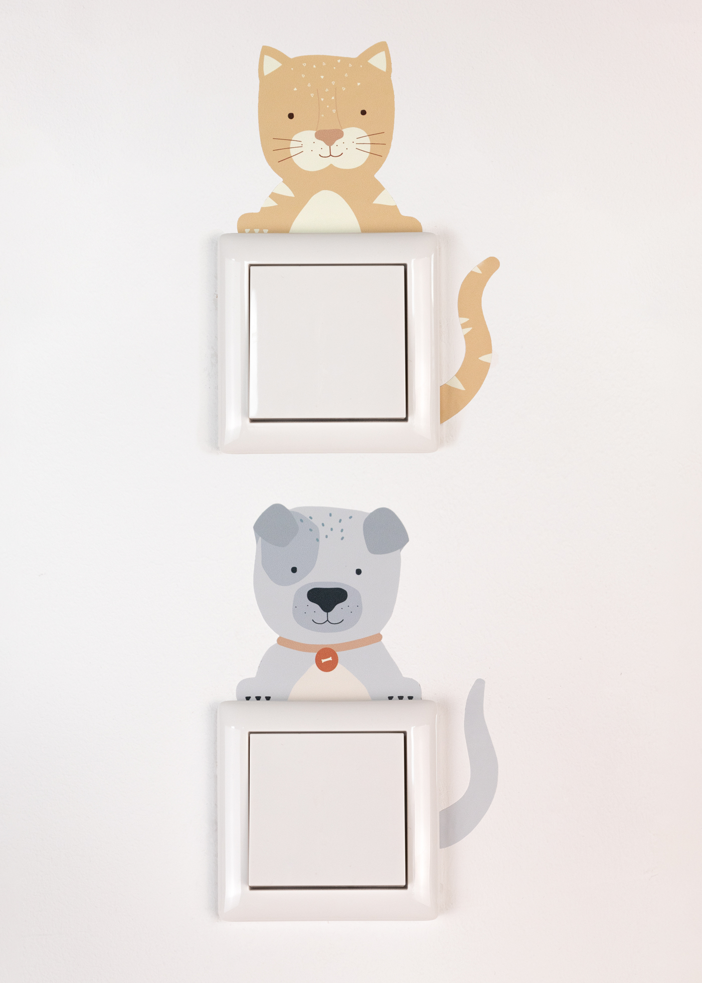Lichtschalter Sticker mit Tiermotiv Einhorn und Hund und Katze