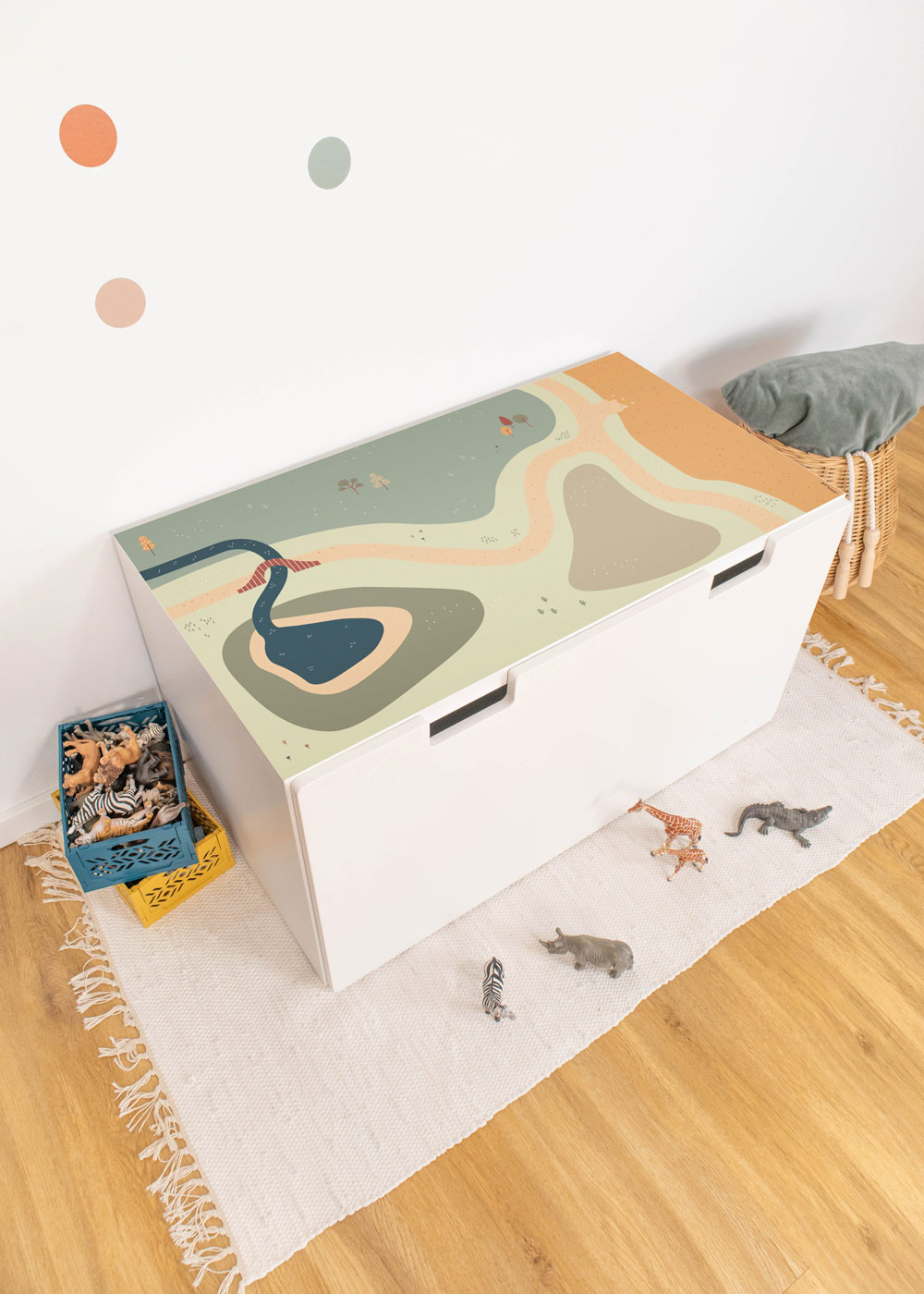 Klebefolie für Ikea Stuva Kinderzimmer Regal mit Wiese-Motiv Klebefolie für Ikea Stuva Kinderzimmer Regal mit Wiese-Motiv