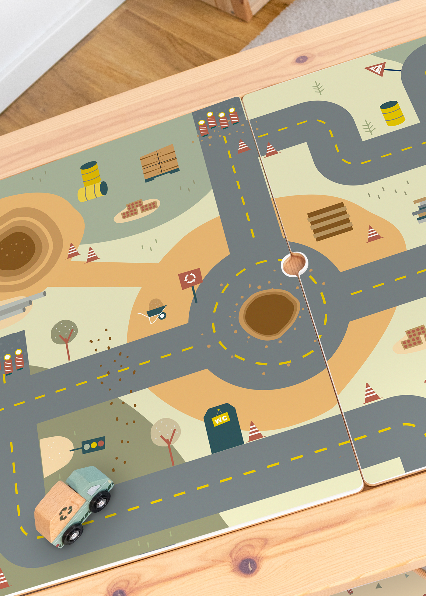 Wieder ablösbare Baustellenmotiv Folie für IKEA Spieltisch Spieltisch mit spaßigem Baustellenmotiv gestalten