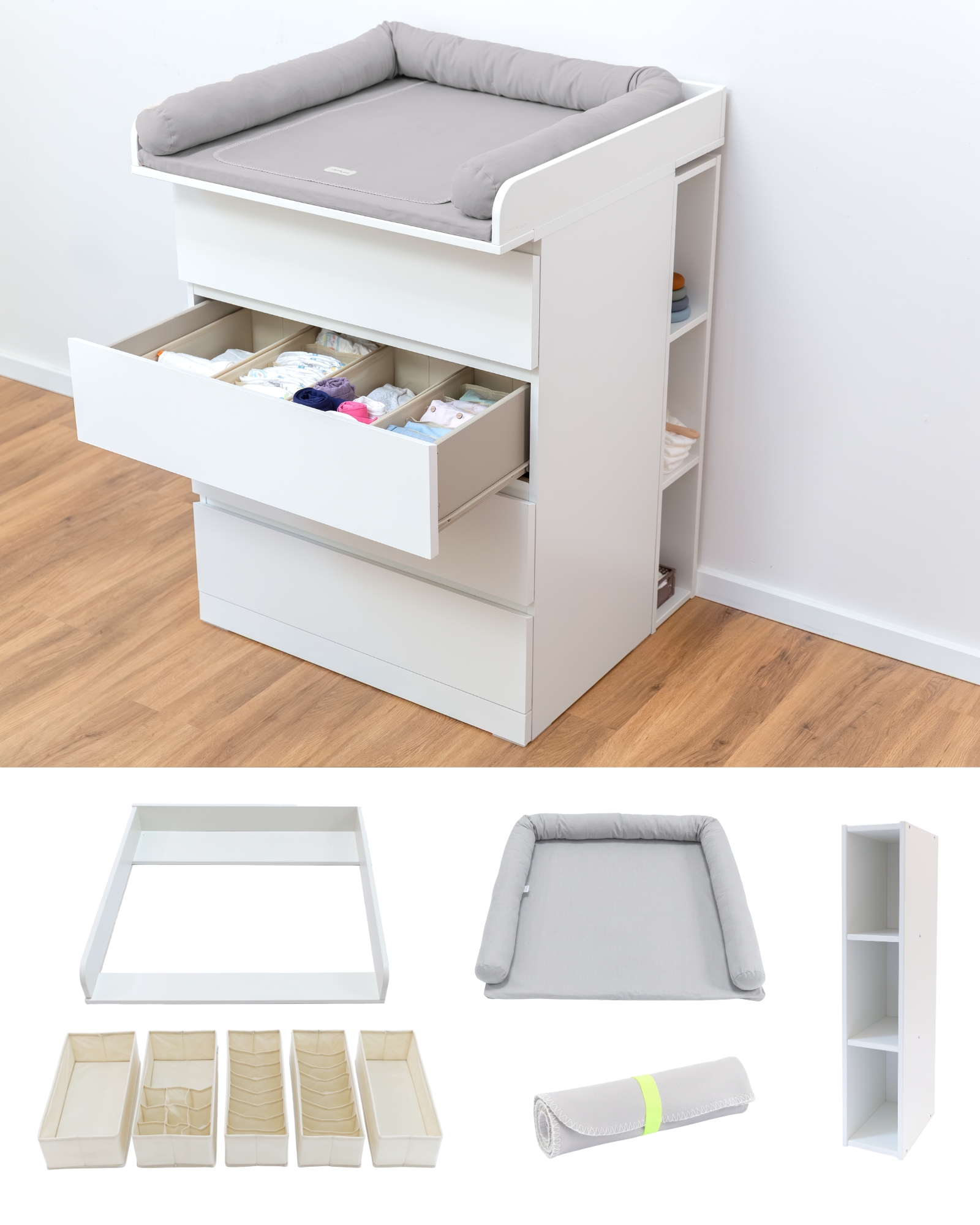 wickelkommode, kommode, wickelauflage, stauraum, organizer