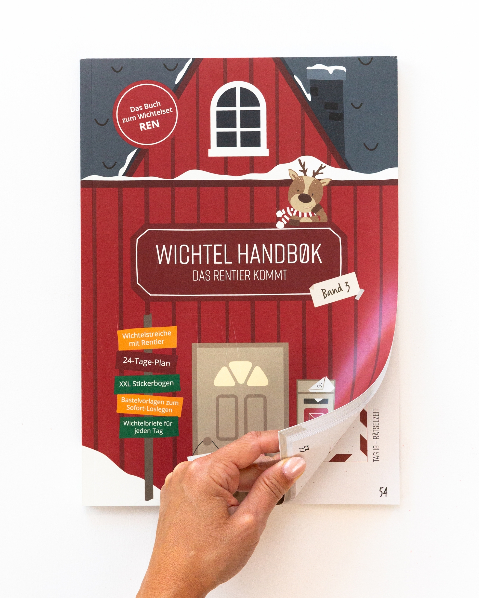 Wichtelhandbuch, Bastelbuch, Rentiermotiv, Stickerbogen, Band 3