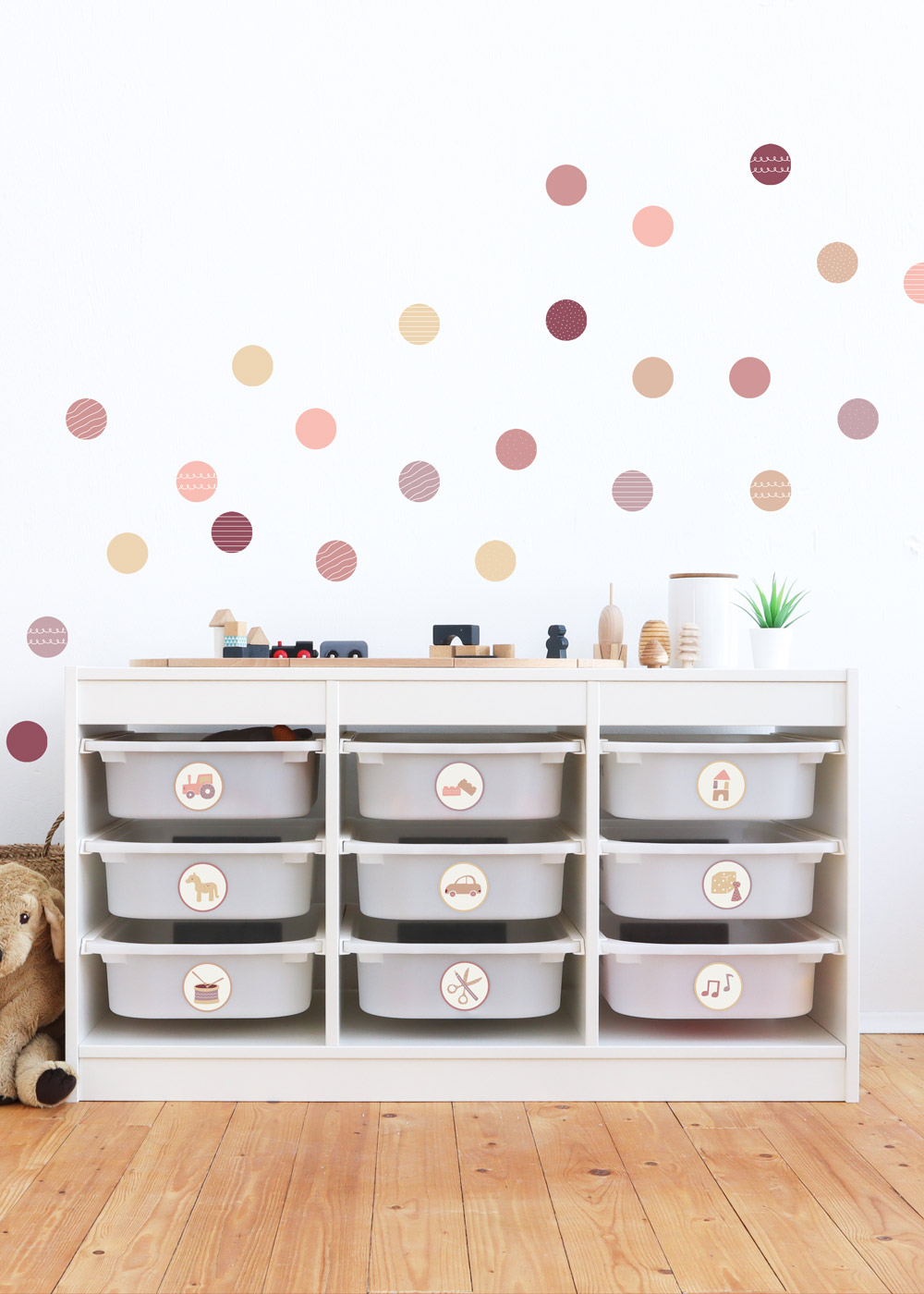 stickerset wand moebel polka dots rosenholz toffee 2