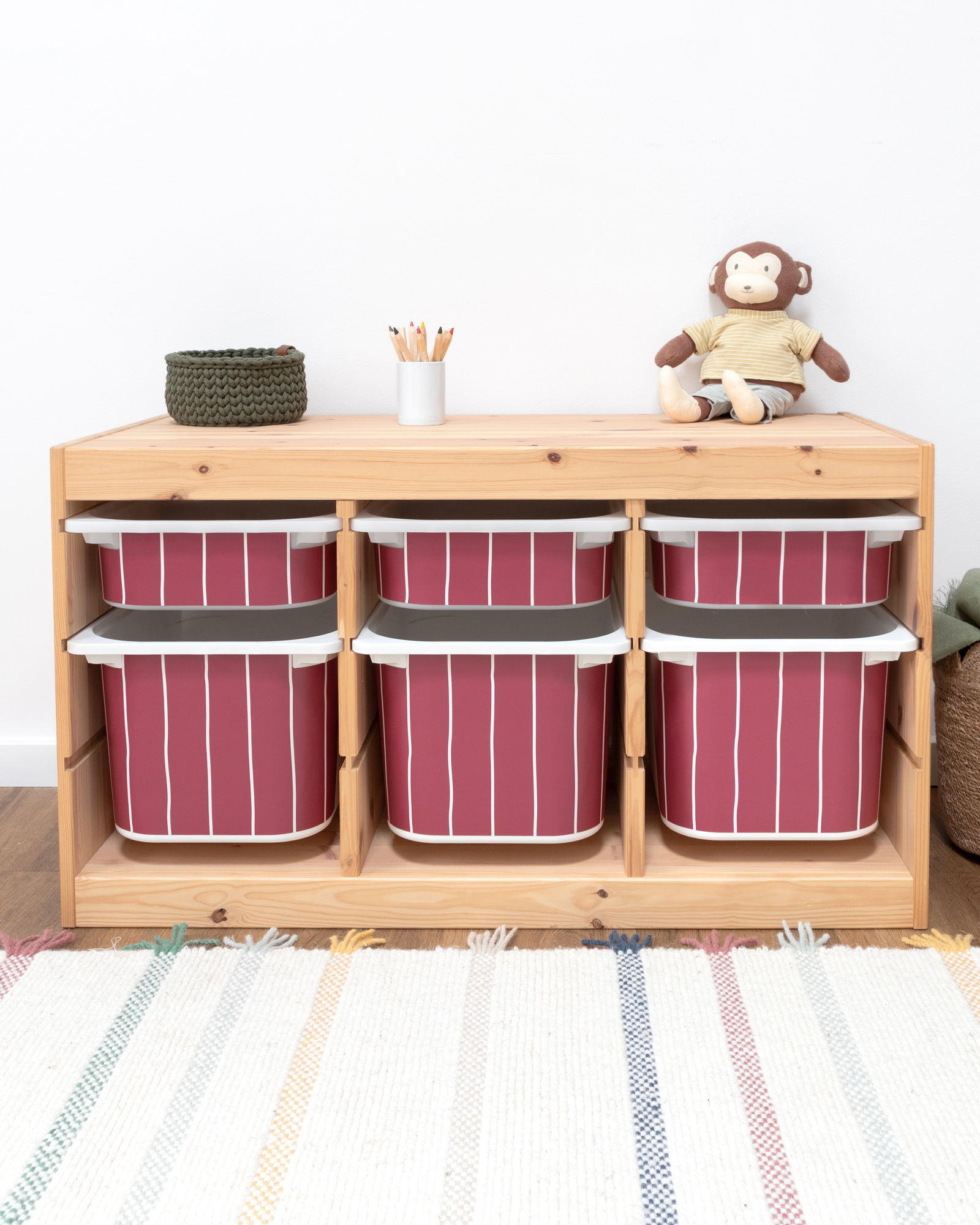 klebefolie ikea trofast box klein kopfseite linie beerig 3er Set 0