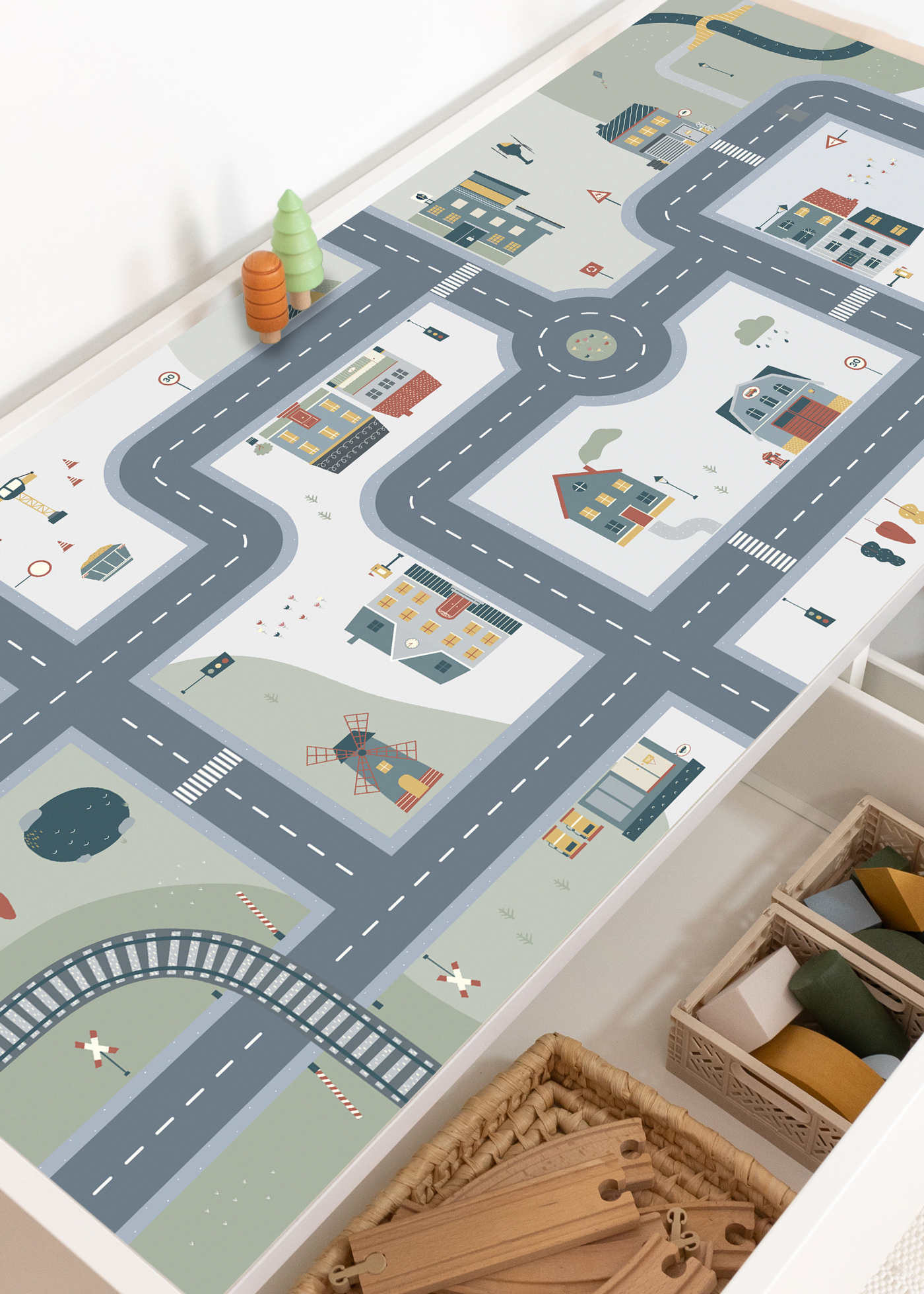 Aufkleber für IKEA DUNDRA Spieltisch Spielstraße blau Kinderzimmer